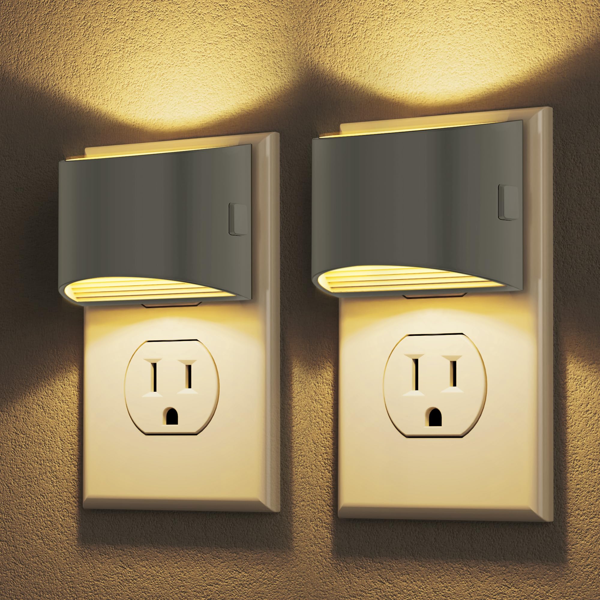 DORESshop LED Night Light[2 Pack]  Night Lights Plug into Wall  3 Level Brightness Adjustable Plug in Night Light  Dusk to Dawn Sensor Nightlights for For Mature Userss  Bedroom  Hallway  3000K  Gray Cover