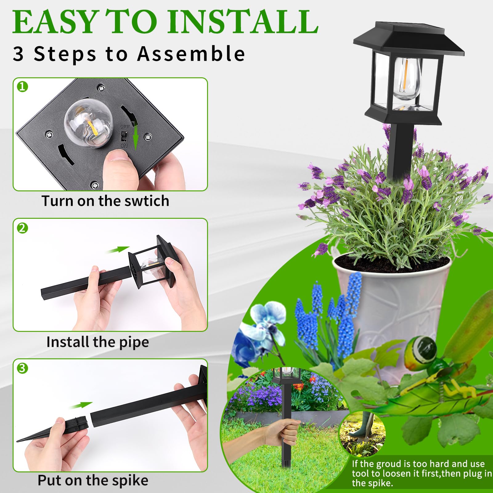 Solar Lights Outdoor,12 Pack Waterproof Auto On/Off Solar Pathway Lights For Your Garden, Landscape, Path, Yard, Patio, Driveway