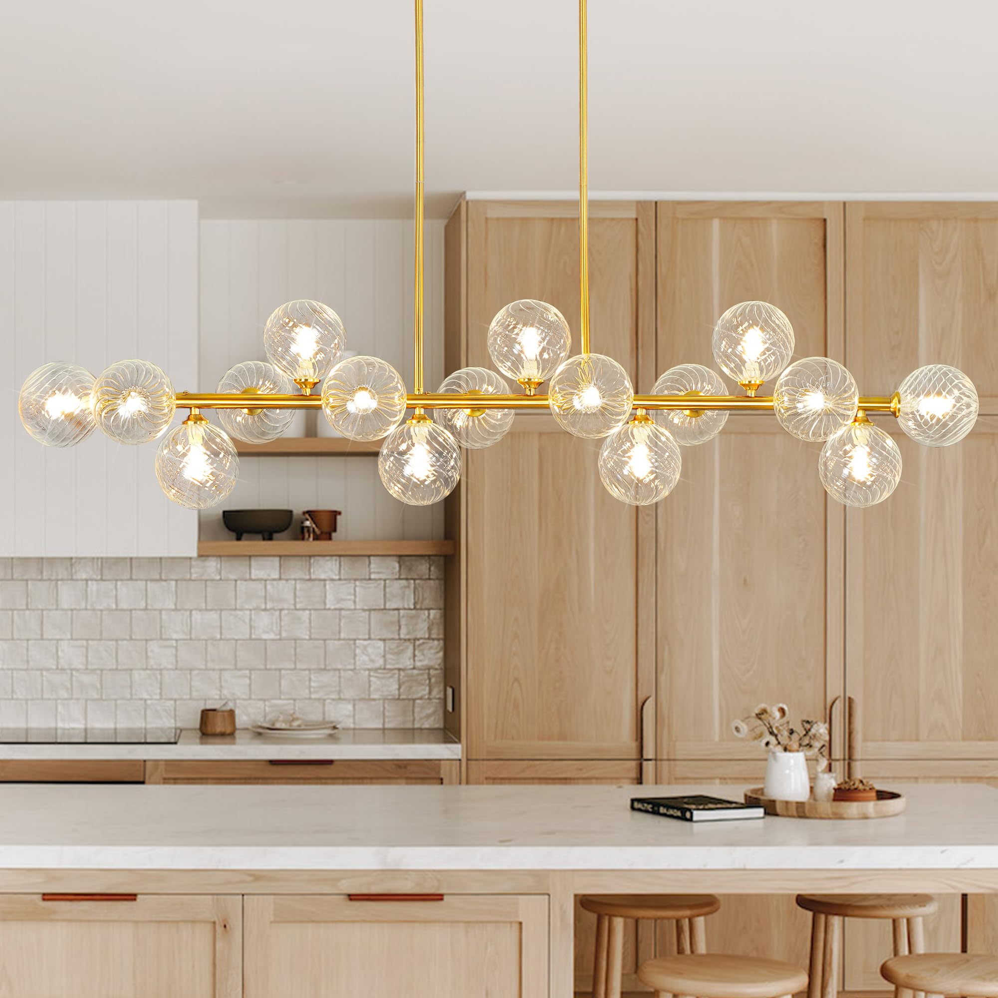 Modern Chandeliers for Dining Room Swirled Glass 55 Gold Sputnik Chandelier Linear Chandelier 16-Light Large Chandelier Bubble D