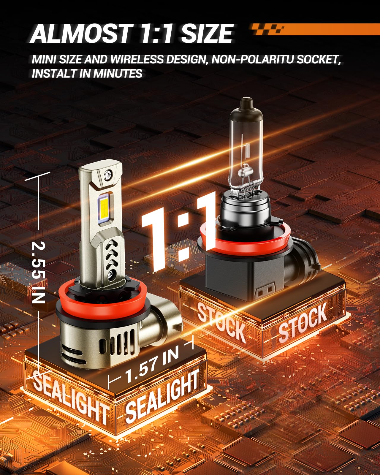 SEALIGHT 9005 H11 LED Bulbs Combo, 90,000LM Super Bright, 6500K White, Plug and Play, Pack of 4