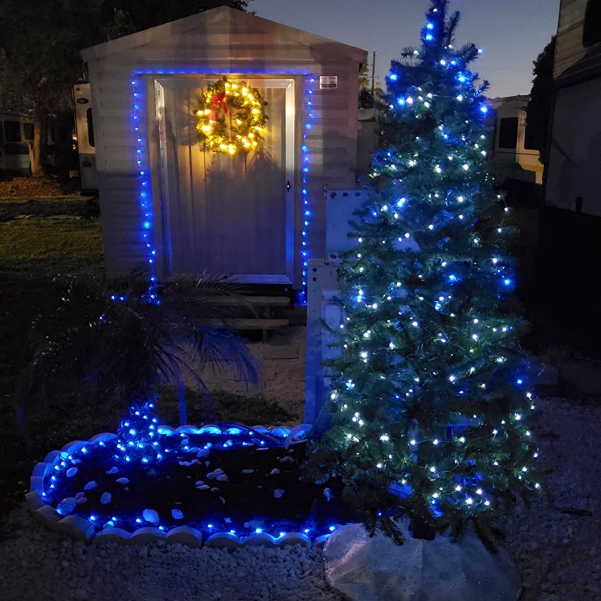 Qitong Blue Solar Fairy Lights 4 Pack, 33Ft 100 Led Waterproof String Lights For Outdoor Decor