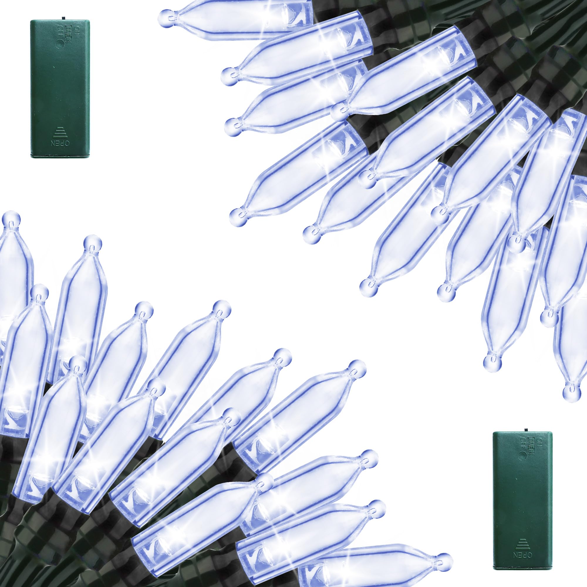 Lomotech Battery Operated Christmas Lights - 2 Pack Total 16Ft 50Leds Battery Mini String Lights With Timer For Home  Garden  Party  Holiday  Tree Decoration (Green Wire  White)