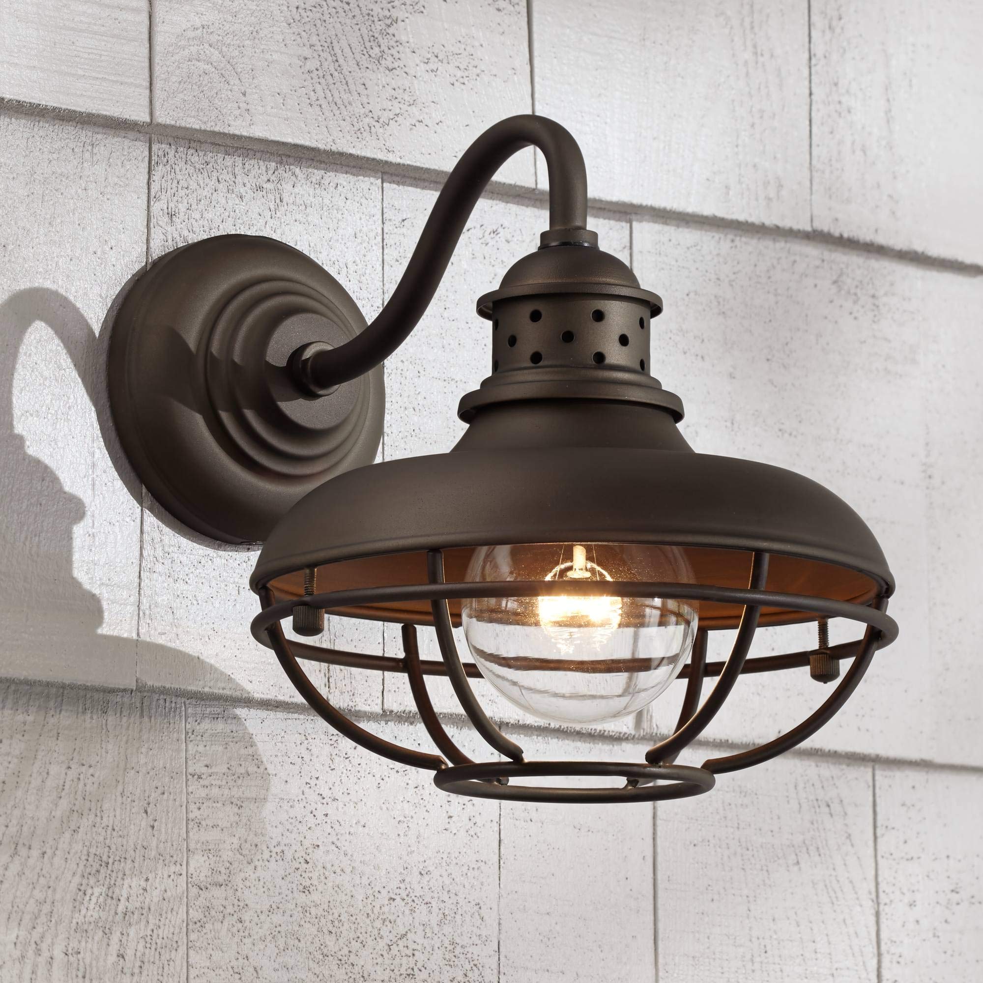 Franklin Iron Works Franklin Park Rustic Industrial Outdoor Wall Light Fixture Oil Rubbed Bronze 9inch Caged Decor for Exterior Hou