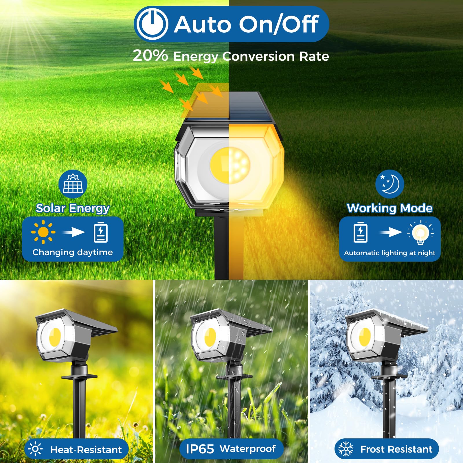 Peasur 6 Pack Solar Spot Lights - Outdoor, Waterproof 2-In-1 Auto On/Off Solar Landscape Lighting For Outside Yard, Wall, Garden