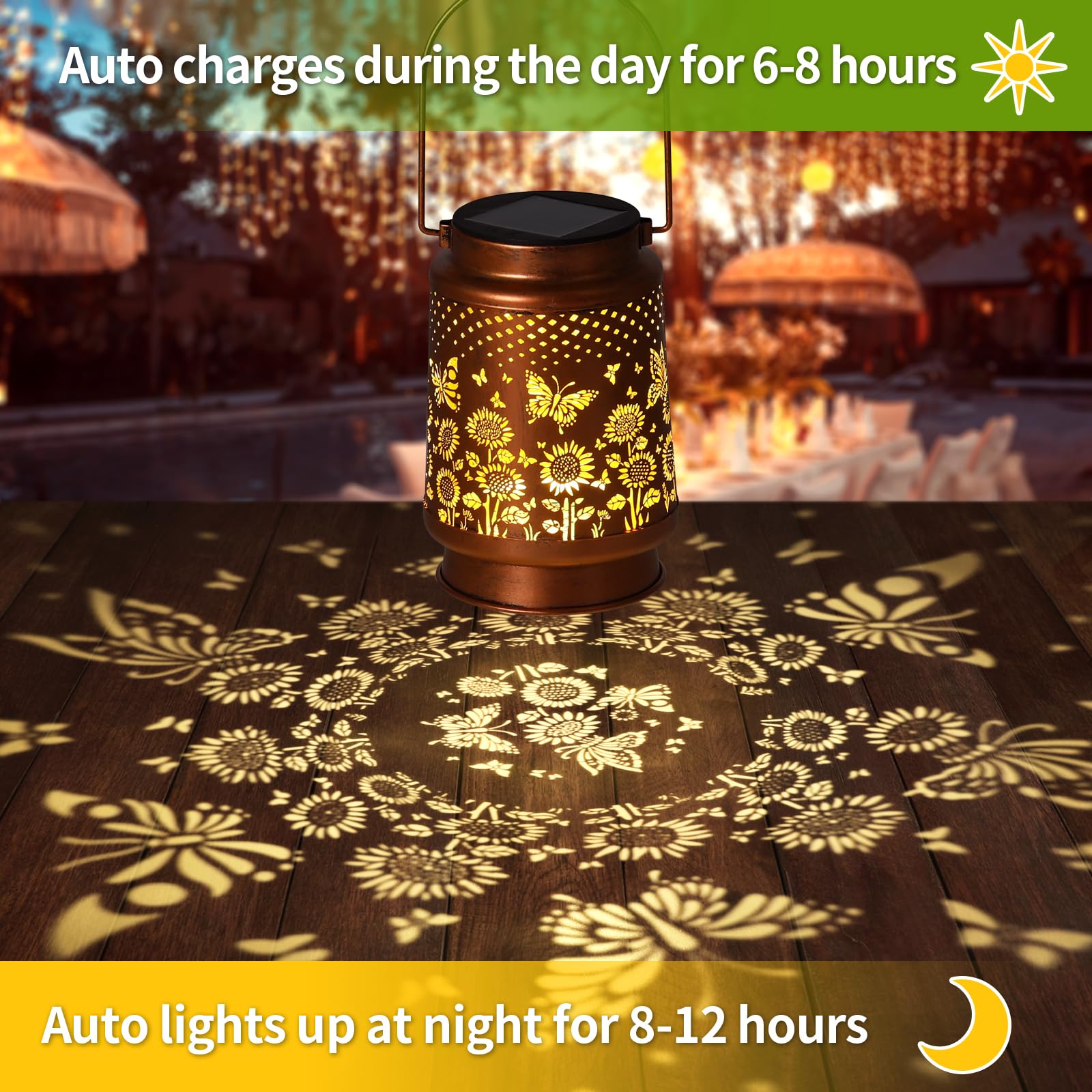 Kaakuuki Solar Lanterns Outdoor Waterproof Metal LED Garden Light, Butterfly, Bronze Color, Model HW11