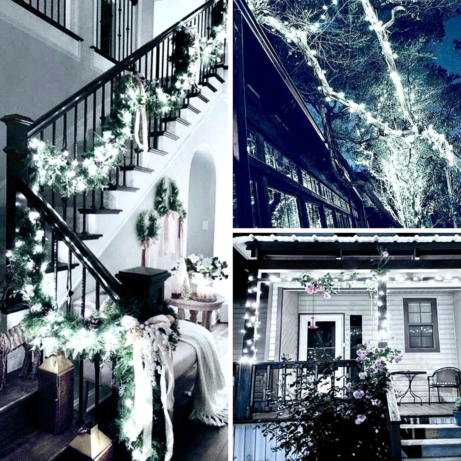 SANJICHA 2-Pack 66FT 200 LED White Christmas String Lights, 8 Modes, Indoor Outdoor, Green Wire, Cool White