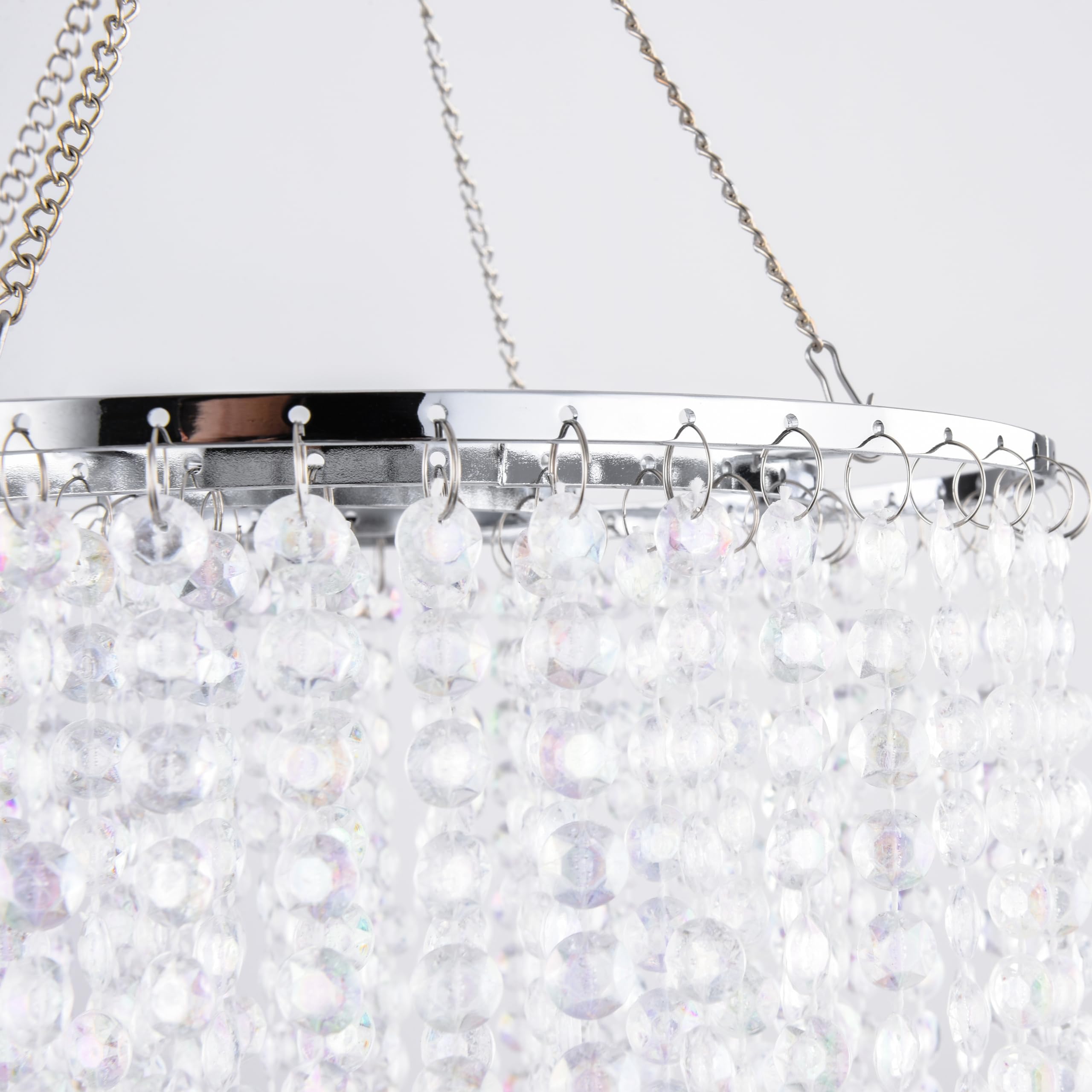 Papaya Modern Chrome Beaded Hanging Chandelier Shades (W8.7 X H13), Beads Pendant Shade With Acrylic Crystal, Ceiling Chandelier