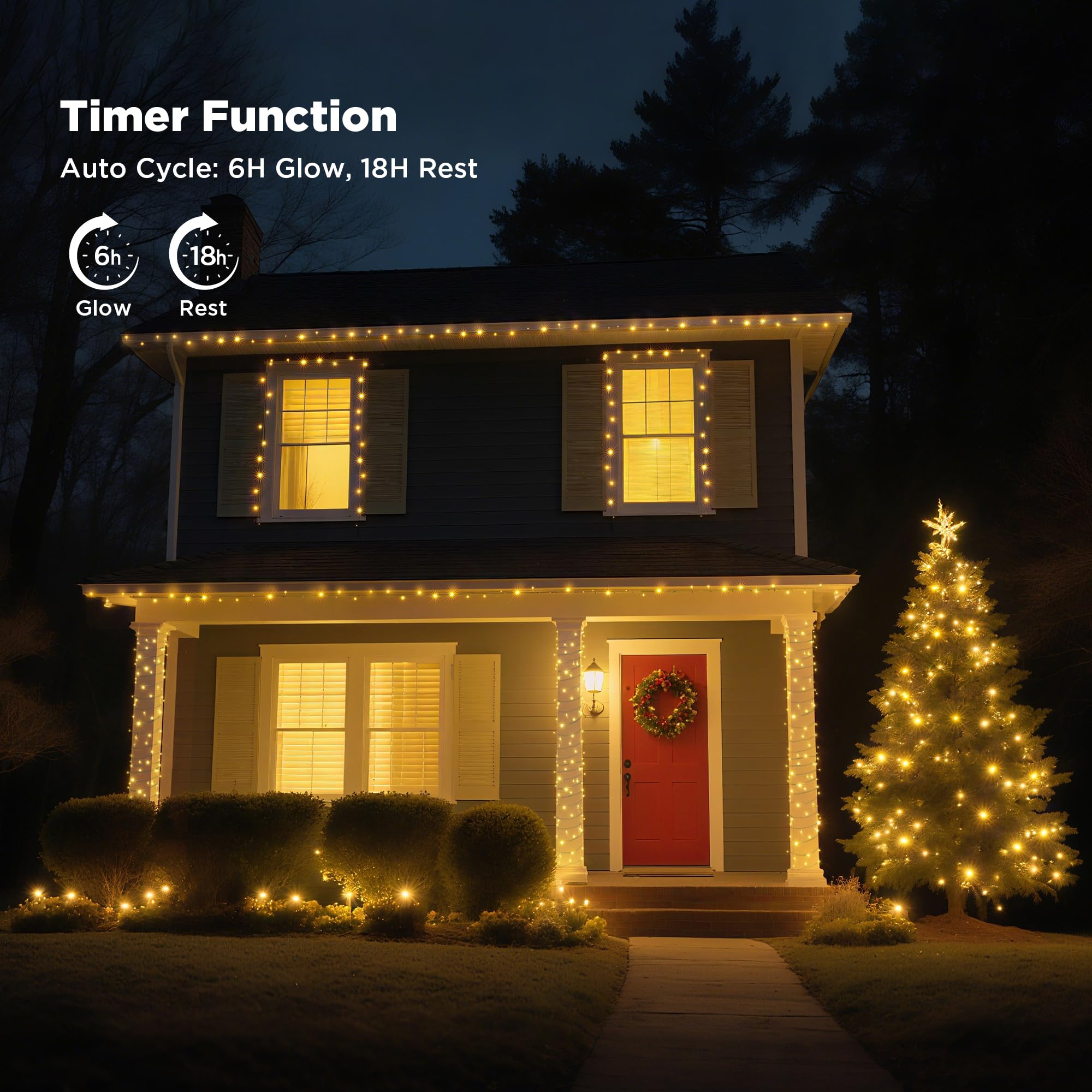 Wbao Christmas Lights Indoor Outdoor 500Led 174Ft  Super Bright Led Christmas String Lights With Ul Certified  8 Lighting Modes  Timer  Memory & Waterproof For Trees  Patio  Party Decor  Warm White