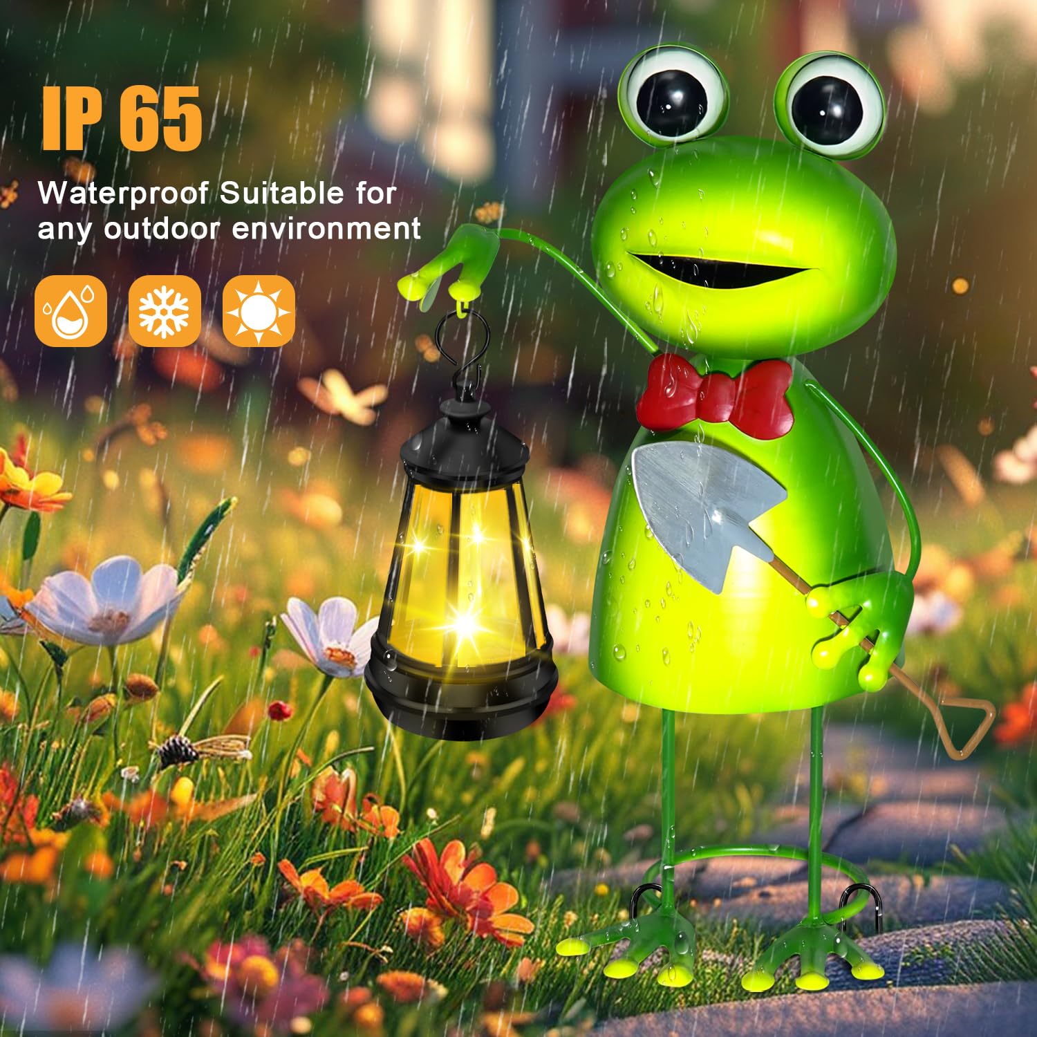 Solar Garden Lights Frog Statue With Solar Lantern Lights 13.78In Tall Frog Decor Fairy Accessories Birthday Gifts For Women Mom Grandma Big Metal Decorative Stakes For Home Decor Patio Porch Yard Art