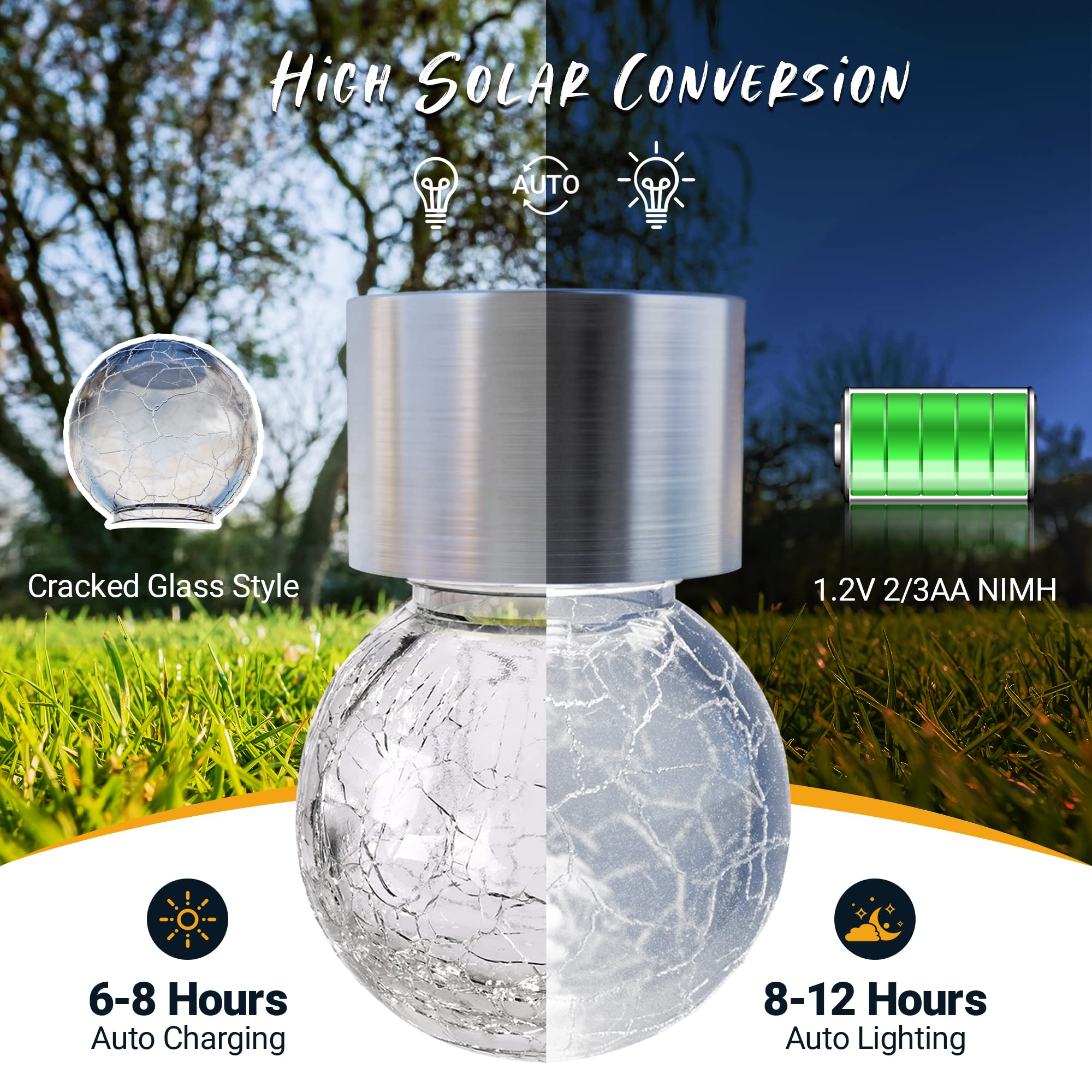 GIGALUMI Solar Hanging Lights, 8 Pack Multi-Color Changing  ed Glass Lanterns, Waterproof for Garden, Yard, Patio, Lawn, Cold White