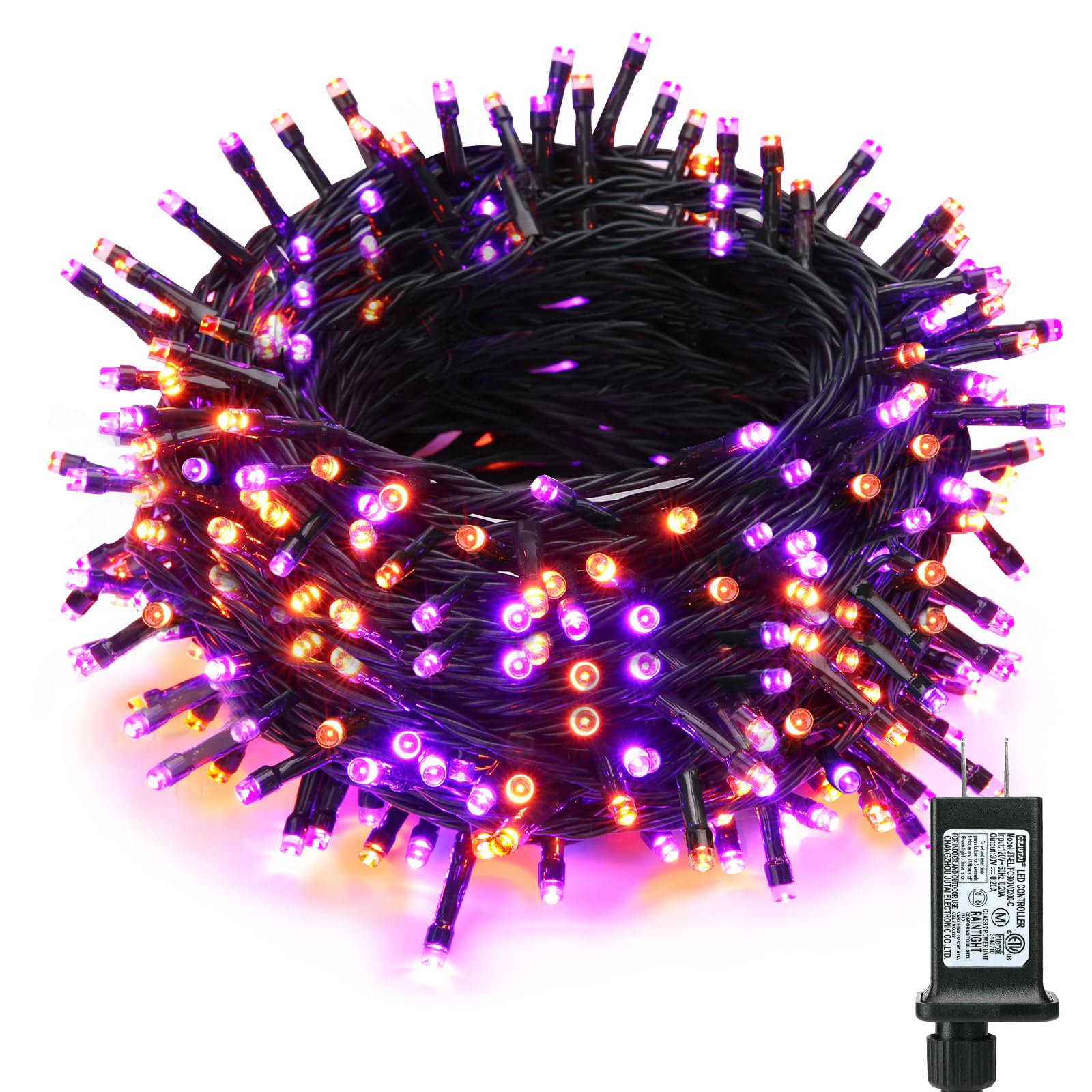 ODEETRONIC Orange Purple Lights, 164ft 500LED Outdoor Halloween String Lights, Plug in Orange Halloween Light with 8 Modes, Twin