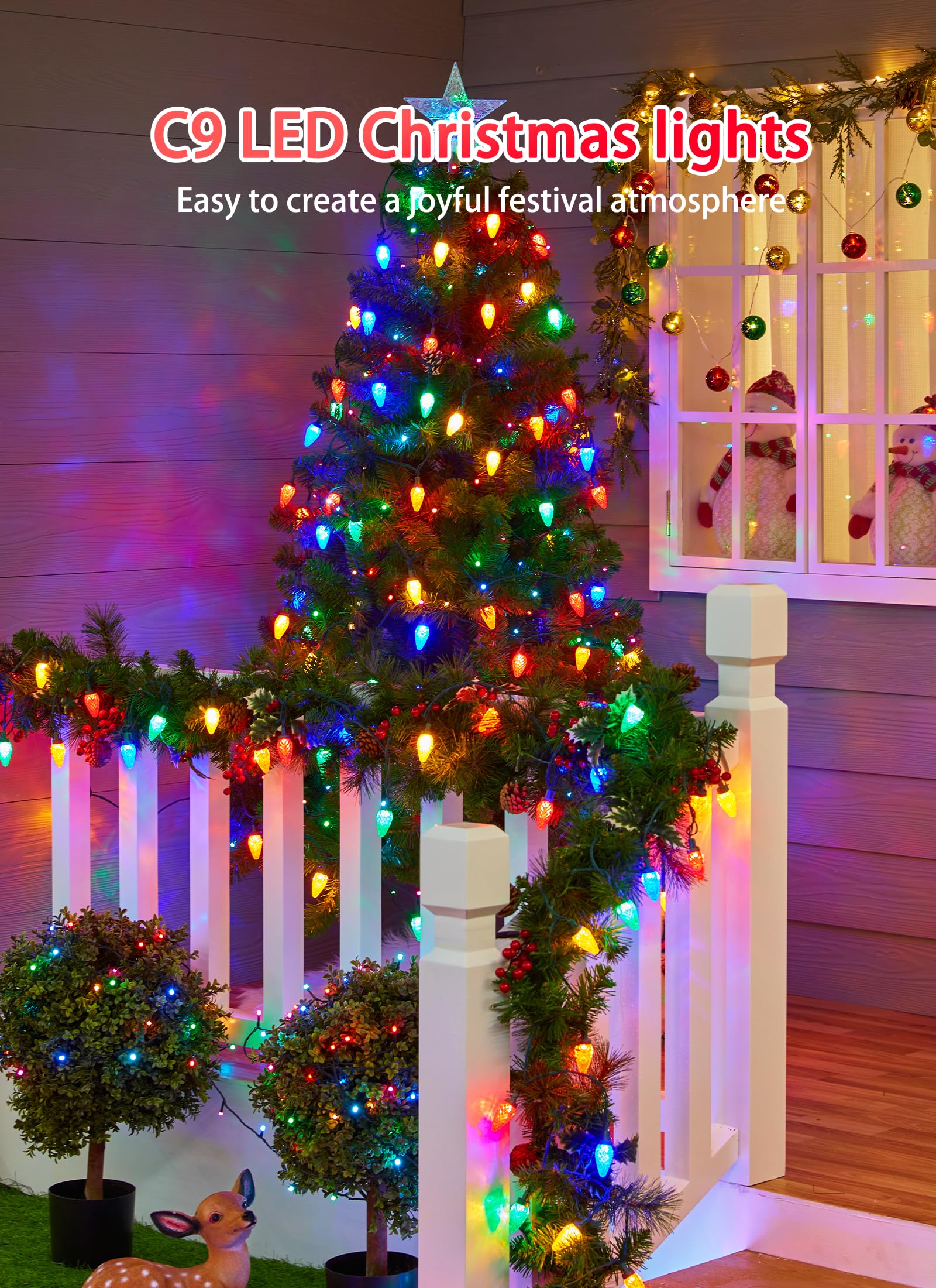 C9 Christmas Lights Outdoor  114 Feet 150 Led C9 String Lights With Timer & 8 Light Modes  Waterproof Commercial Grade Connectable Christmas Tree Lights For Indoor Outside Roofline Patio  Multicolor