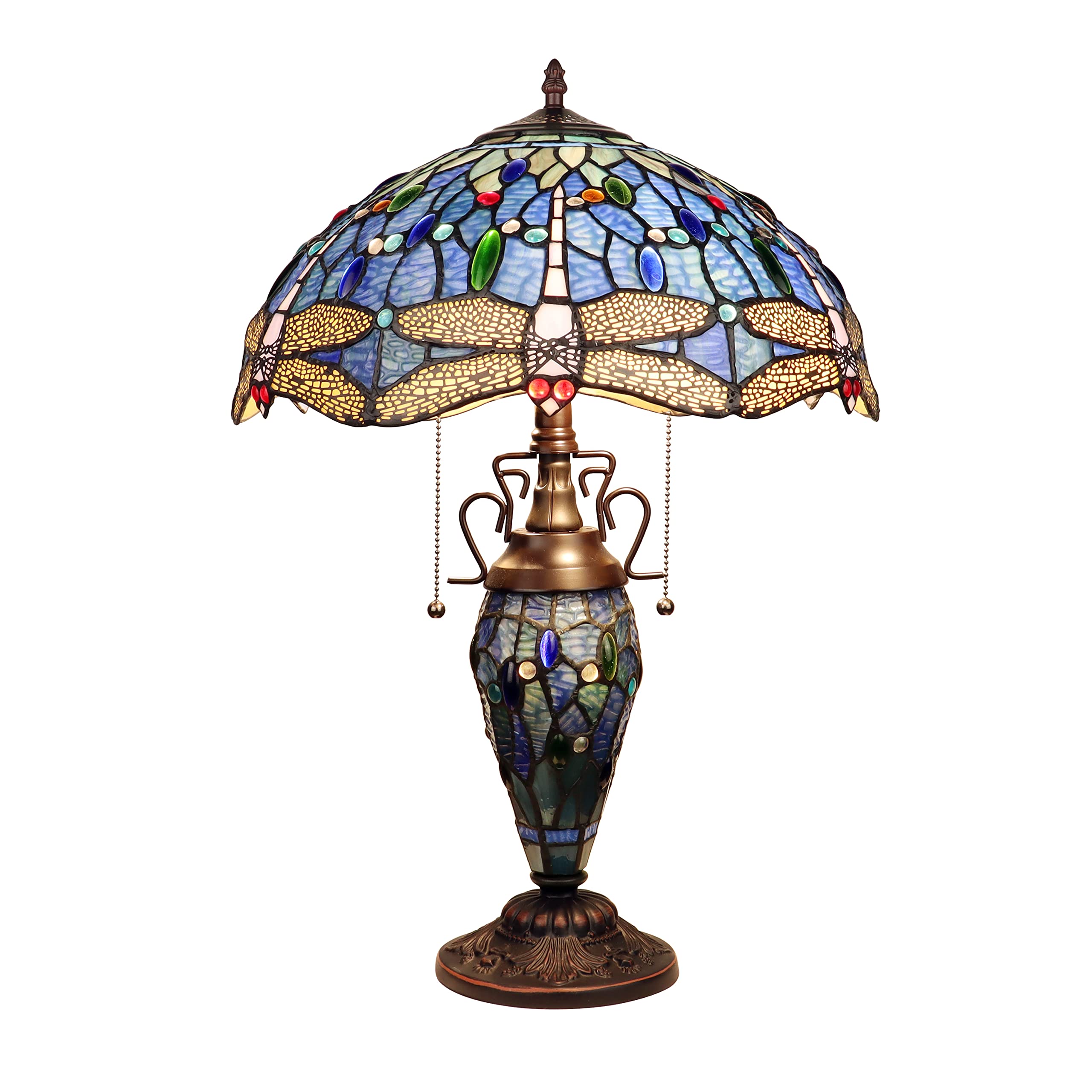 Chloe Lighting Table Lamp, Dragonfly-Style, 3 Light, 16in Wide, Dark Bronze, Multicolor, Model CH3T524BD16-DT3