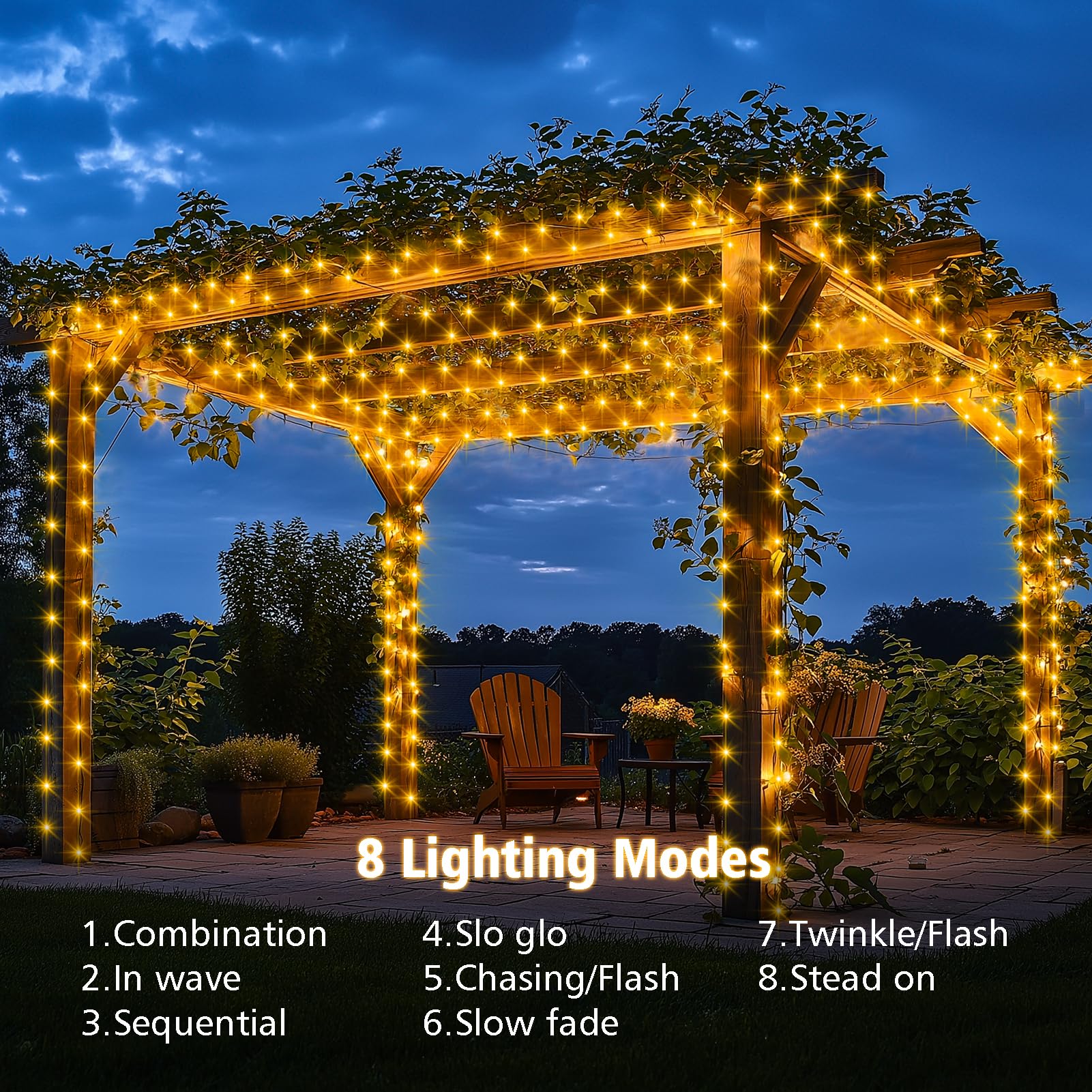 echosari 2 Pack Fairy String Lights, 33FT Green Wire, 100 Warm White LEDs, IP68 Waterproof, 8 Modes Timer, Model DMO-300