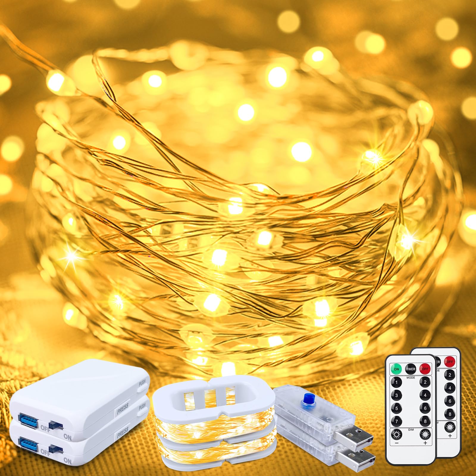 50LED Fairy Lights USB & Battery Powered  16FT Warm White Fairy String Lights with 8 Modes & Timer  Cuttable Copper Wire Waterproof Twinkle Light Indoor Outdoor for Bedroom Wedding Christmas Decor