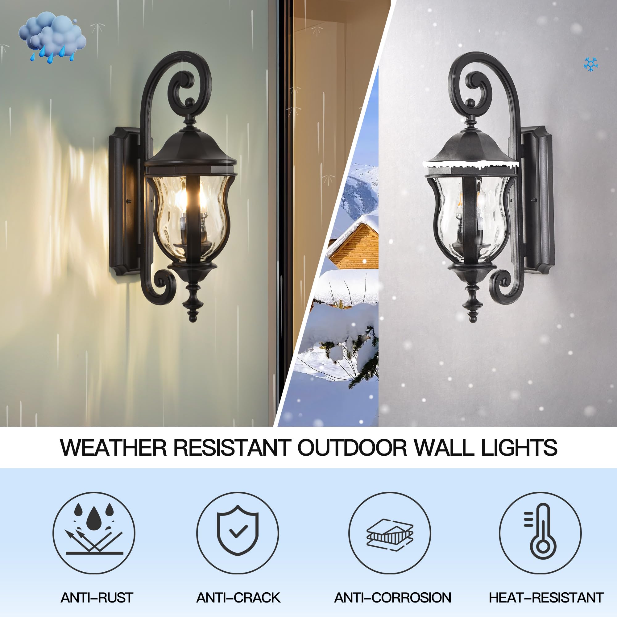 Smeike Outdoor Wall Sconces - Black Aluminum Exterior Lantern, 22.8" H, Waterproof Lighting for Patio & Garage