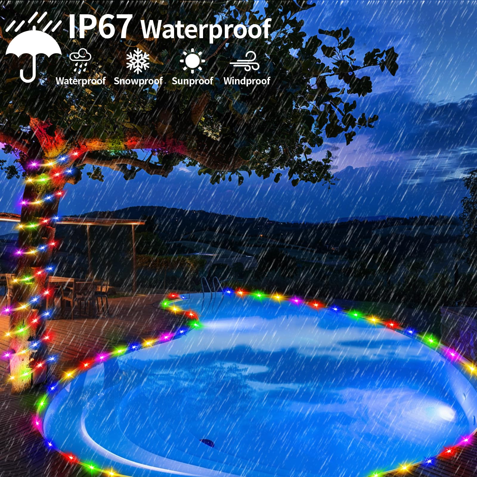 Solar Rope Lights 98Ft Waterproof 300Leds, Rechargeable Solar String Light With Remote Control,Outdoor Palm Tree Holiday Lights