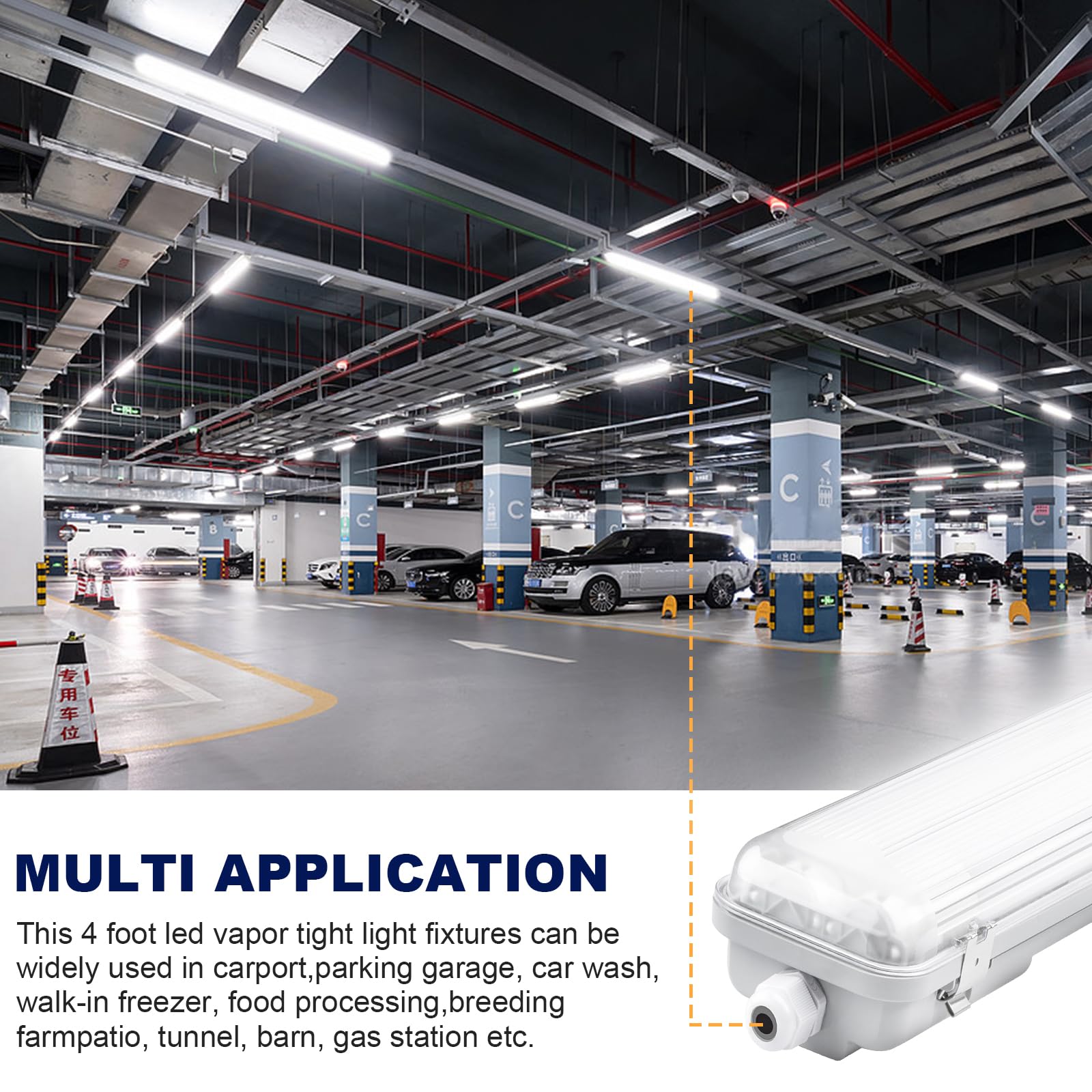 Brillihood 4Ft Led Vapor Tight Light Fixtures, 48W, 4200Lm, 6000K Bright White, Clear Cover, Ip65 Waterproof Vapor Proof Lights