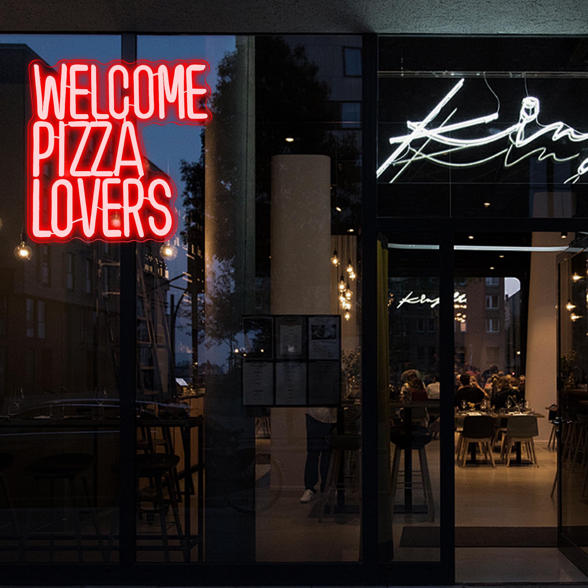 Welcome Pizza Lovers Neon Light  Red Dimmable Led Personalized Pizza Lovers Neon Sign  Family Restaurant Entertainment Room Food Theme Party Wall Neon Sign Decor Holiday Gift For Pizza Lovers  Children  Family (12.9*12.5In)
