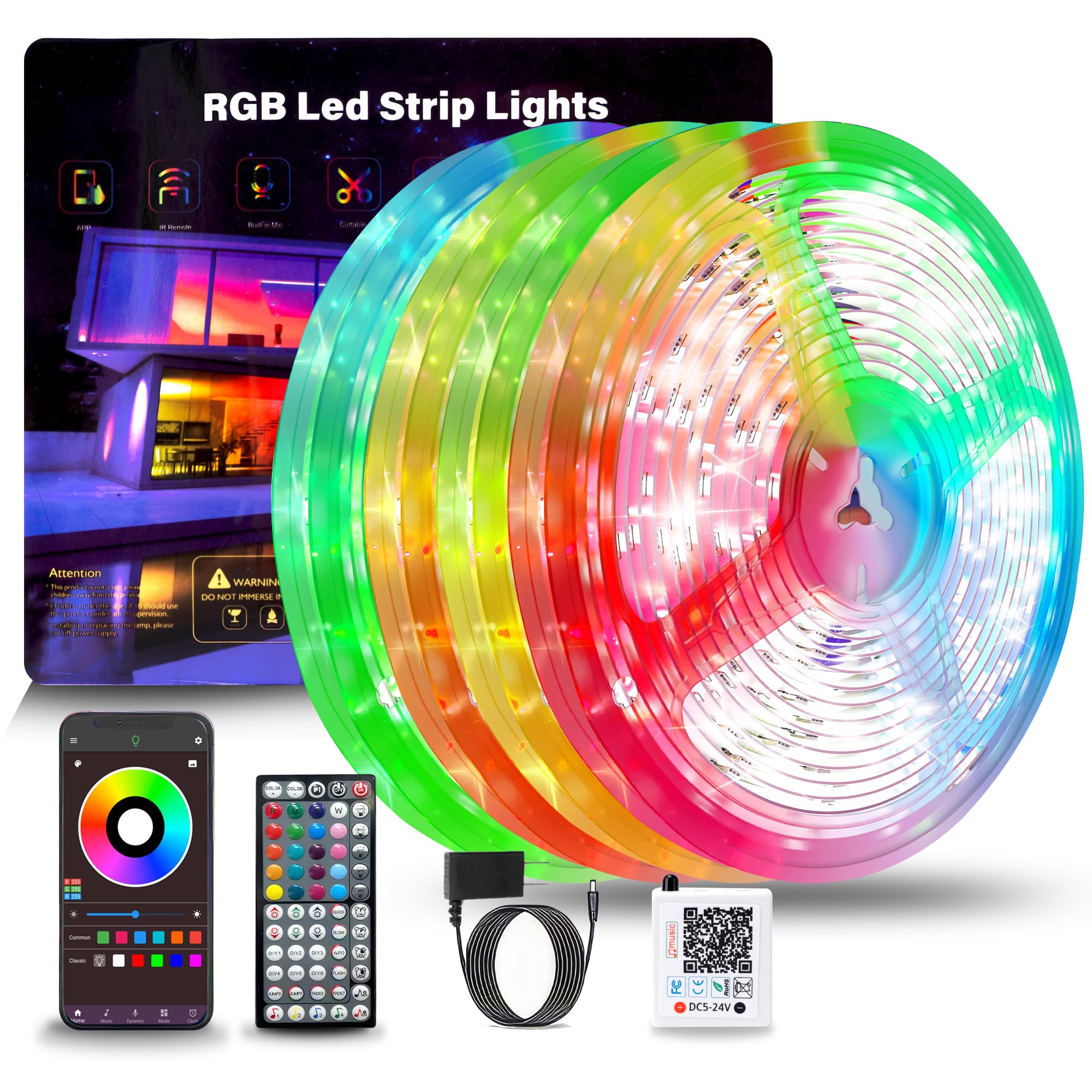 GANZQH Led Lights for Bedroom 400ft RGB Led Strip Lights Music Sync Color Changing ,DIY Led Light Strip with Remote, App Control