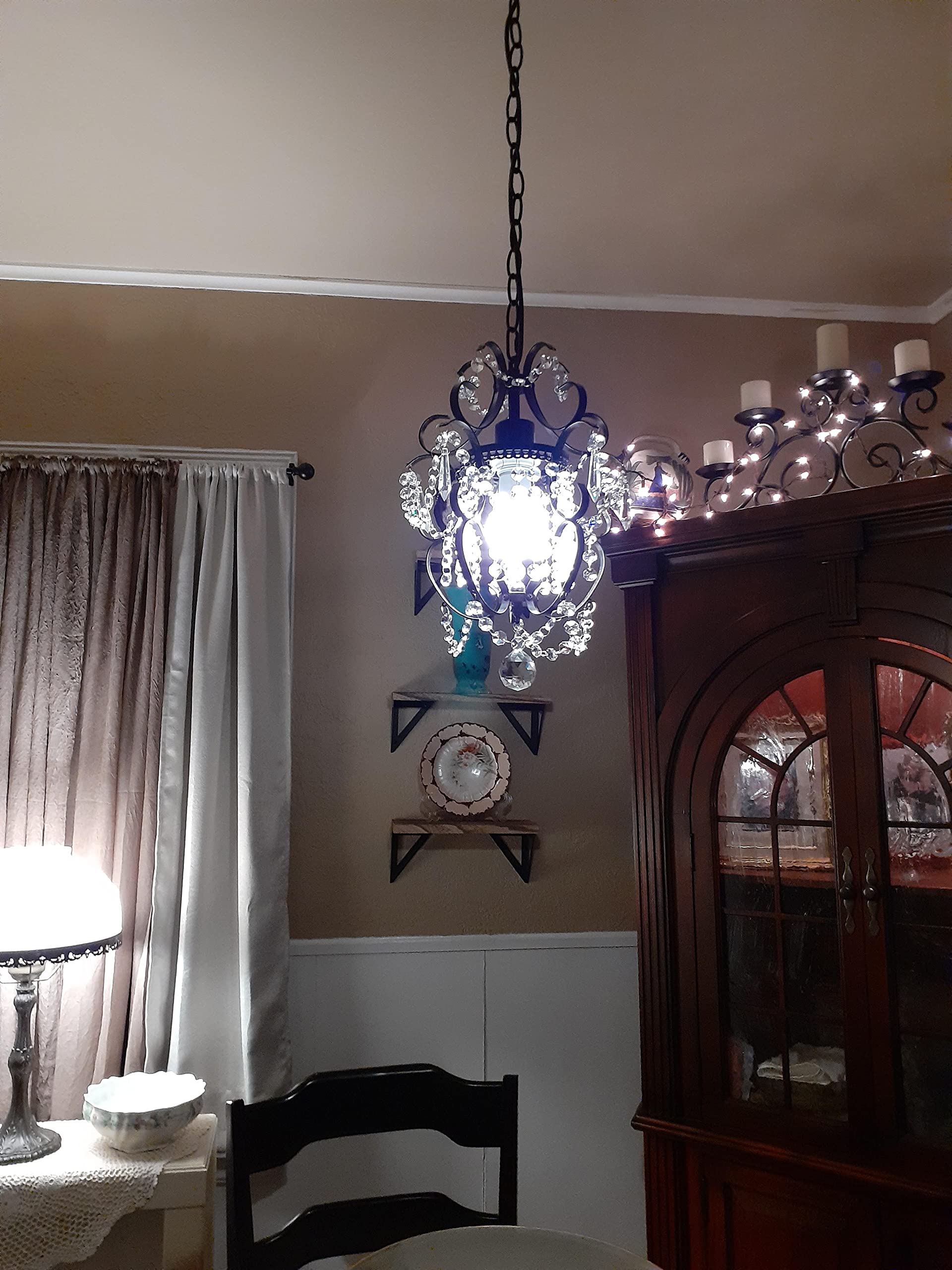 riomasee Plug-in Chandelier Light Fixture, Mini Black Crystal, 14.27 Ft Cord, On/Off Switch, Ideal for Bedroom, Girls Room, Bathroom
