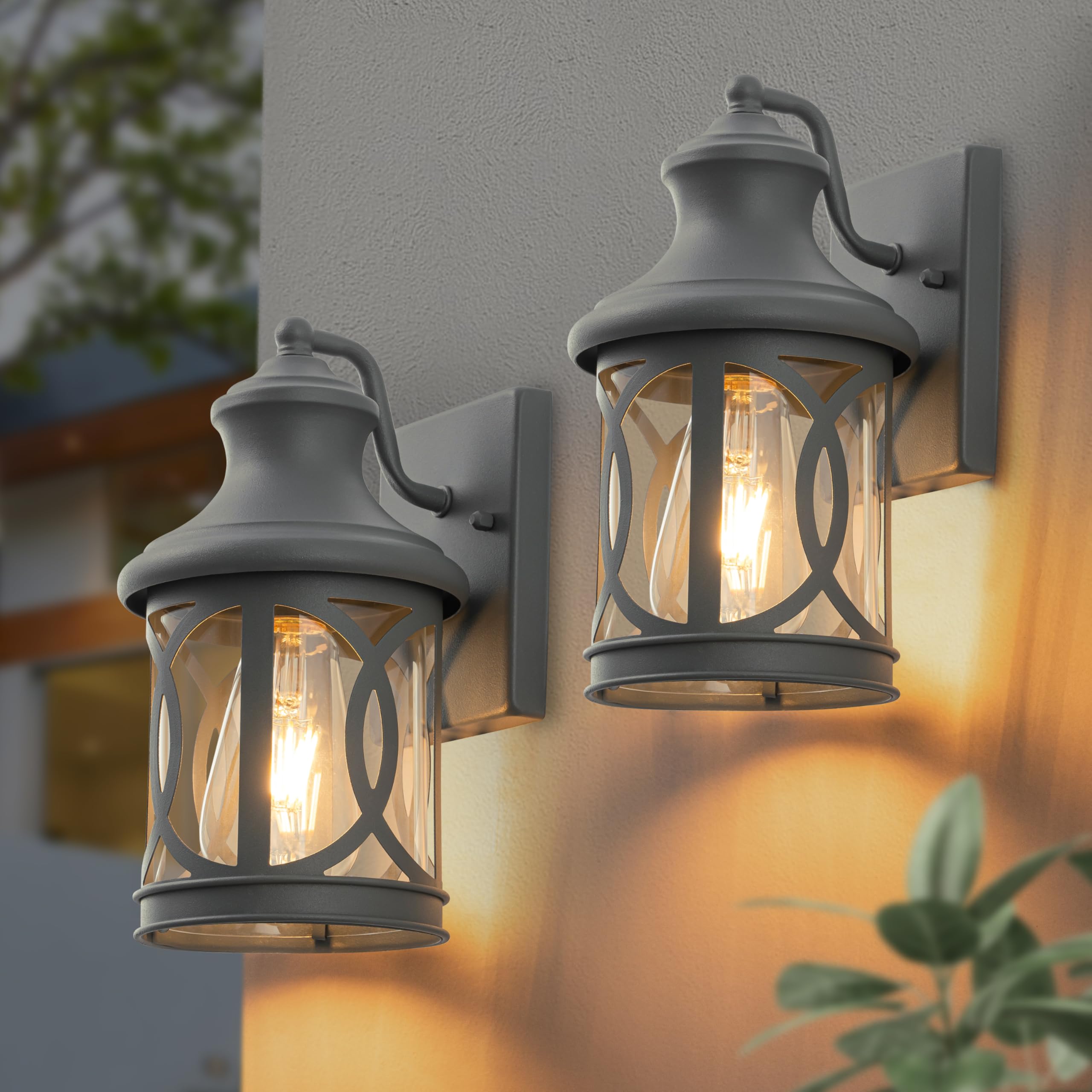 Laplusbelle 2-Pack Outdoor Wall Lights, Porch Lights, Waterproof Outdoor Wall Sconce, Exterior Light Fixture Grey Finish with Cl