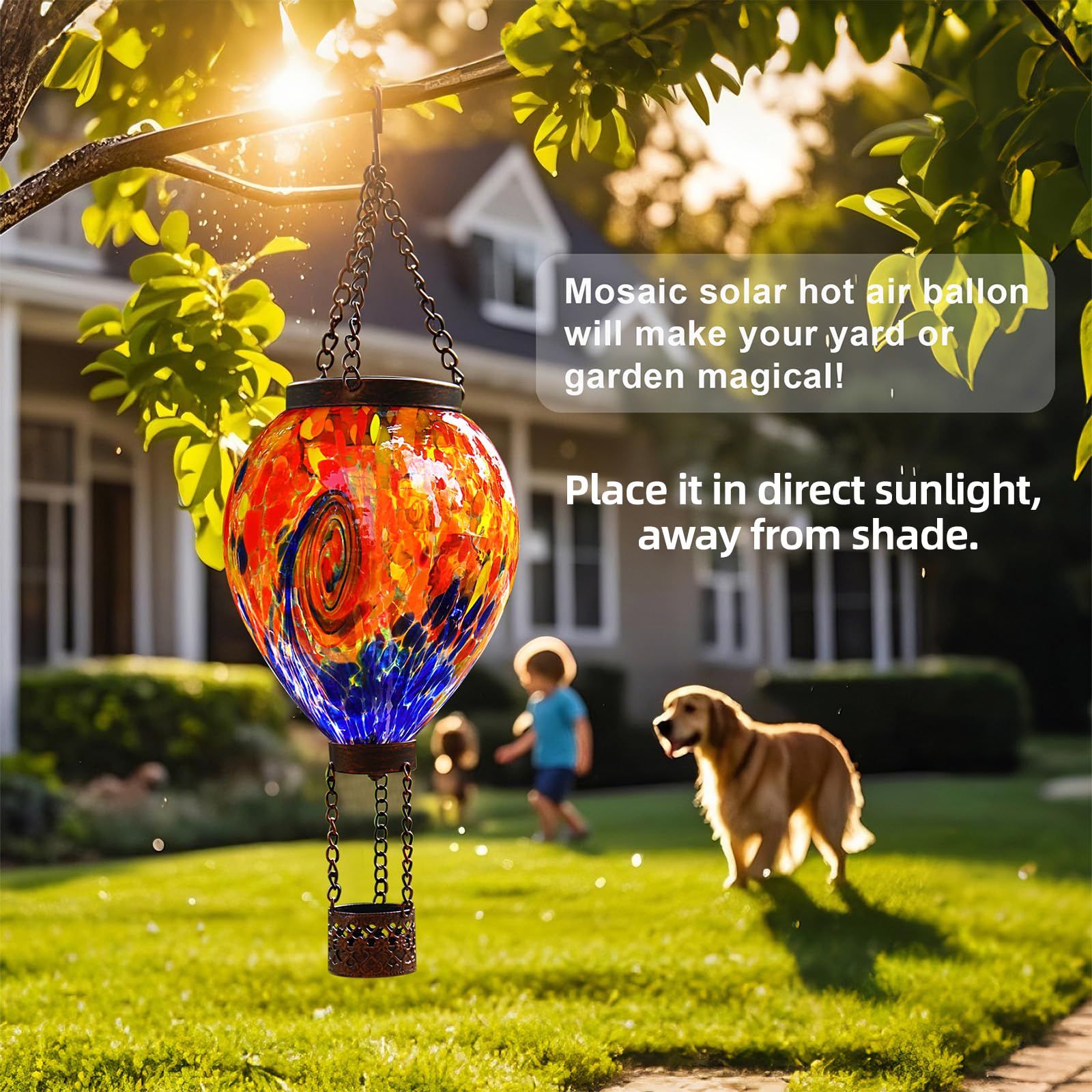 Voreen Solar Hot Air Balloon Light - Hand Blown Colorful Glass Outdoor Hanging Lantern  Waterproof Decorative Garden Lighting  Gift For Mom Wife Friend Backyard Patio Decor