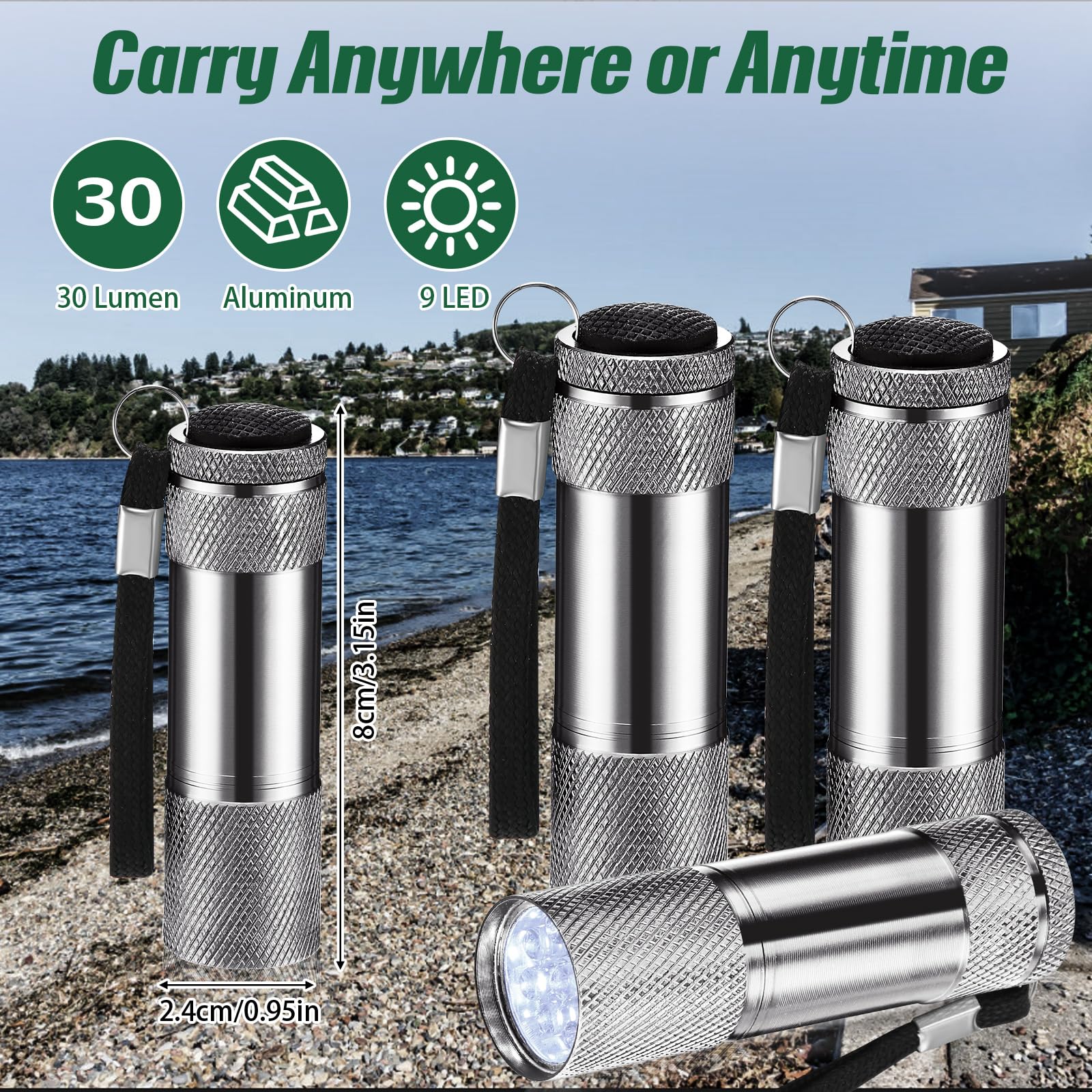 Vihose 12 Pcs Mini Flashlights Bulk  Bright Aluminum Handheld Flash Lights With Lanyard  Small Led Flashlights For Kids Night Reading Emergency Hurricane Camping Hiking Party Favors(Gray)