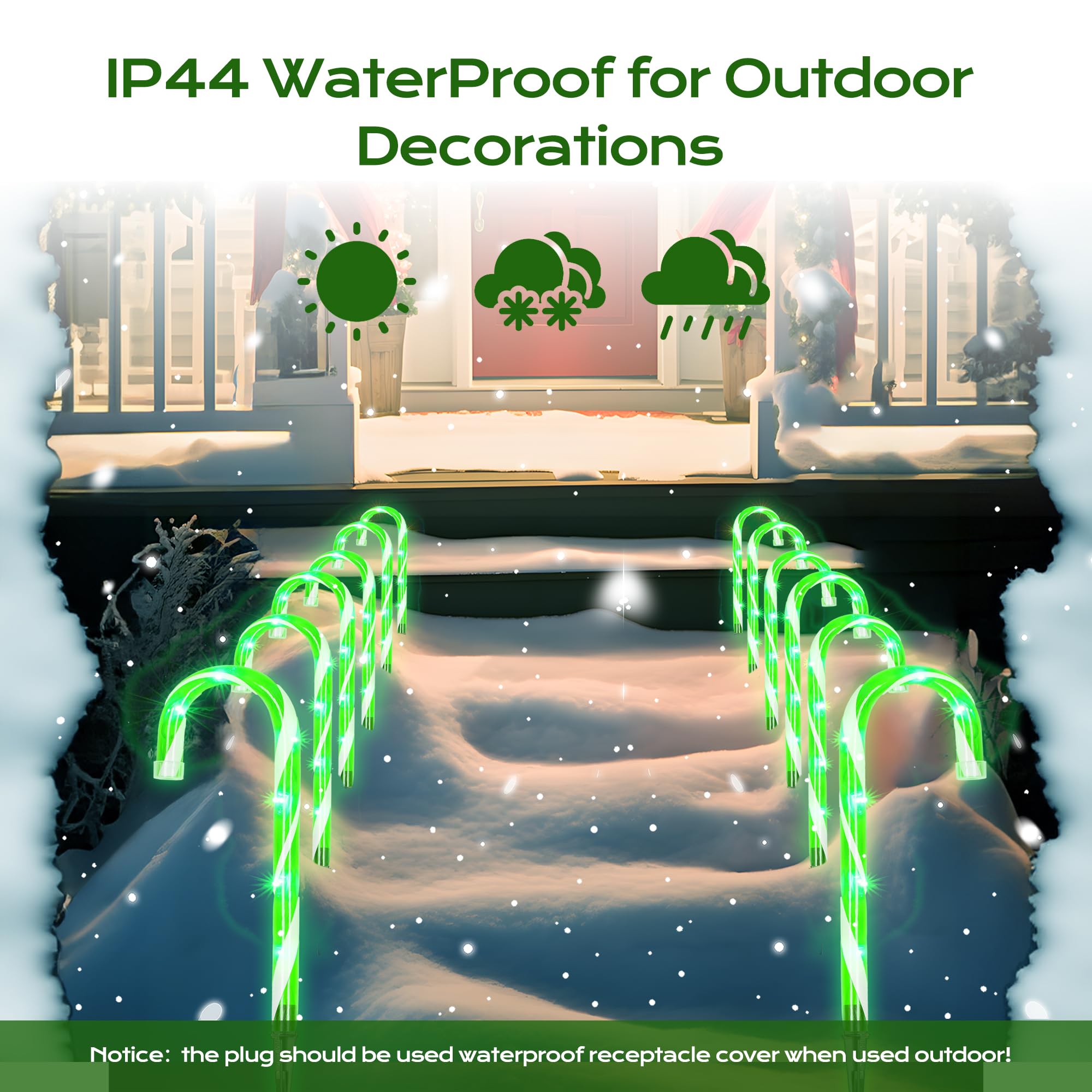 KiflyTooin Christmas Candy Cane Lights - 12 Pcs Green Connectable Pathway Lights, 72 Count Incandescent for Indoor/Outdoor Decor