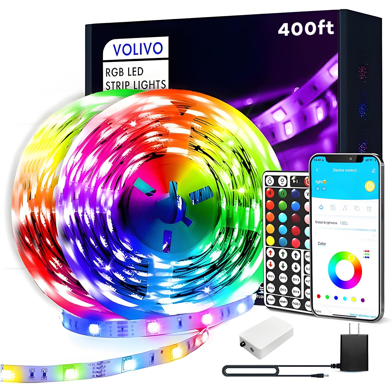 VOLIVO LED Strip Lights Kit, 400ft Color Changing with IR Remote & App Control, RGB Music Sync, Multicolor