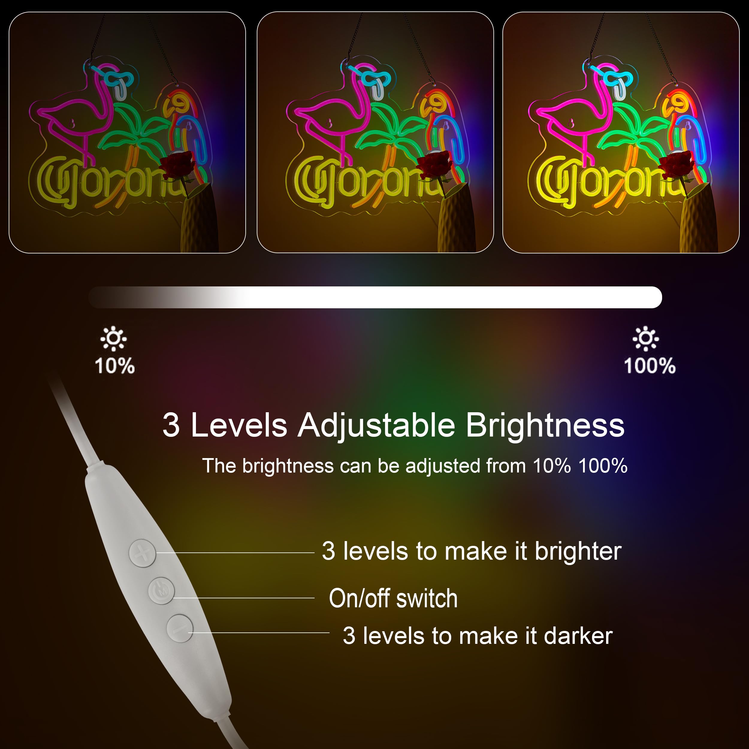 Duoweoy Flamingo And Parrot Coro Neon Sign For Wall Décor Dimmable Beer Bar Led Man Cave Neon Light Usb Powered Neon Art Signs Decor Gifts