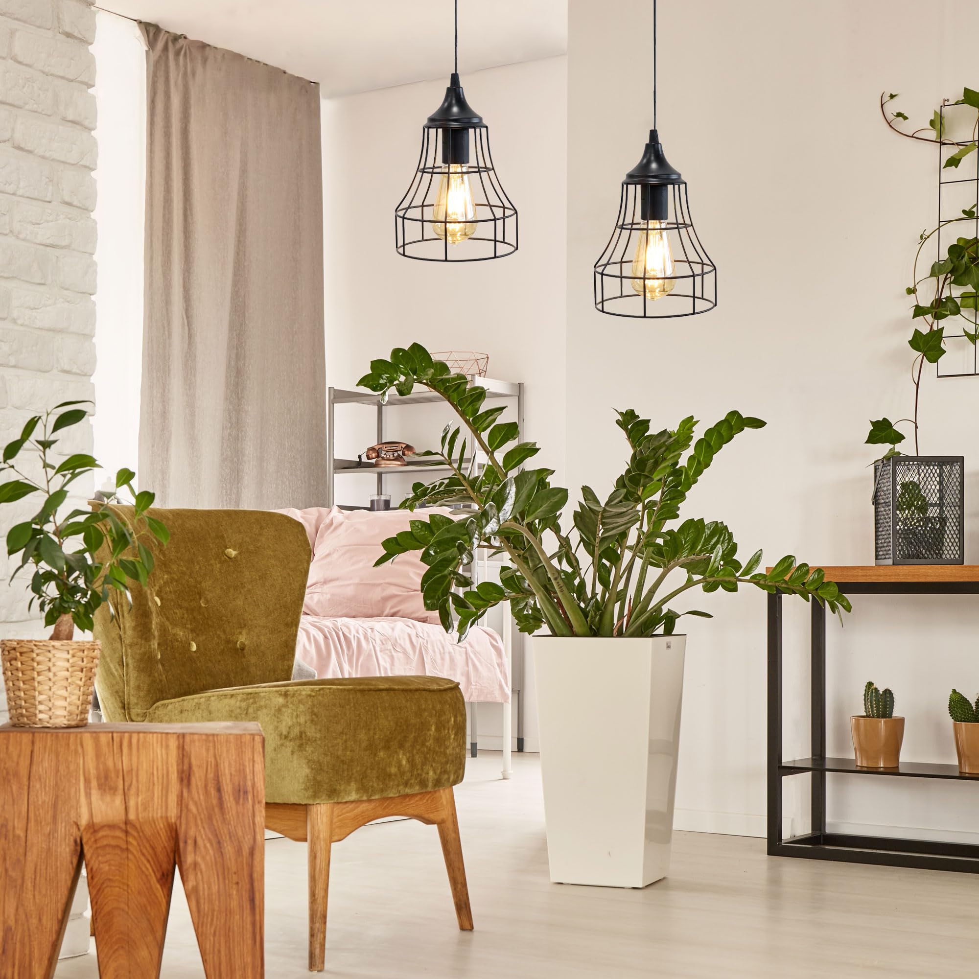 Jhy Design Hanging Lamp Set Of 2 Battery Powered Decorative Pendant Lamp Metal Cage Battery Lamp With 6 Hours Timer For Bar Bedr