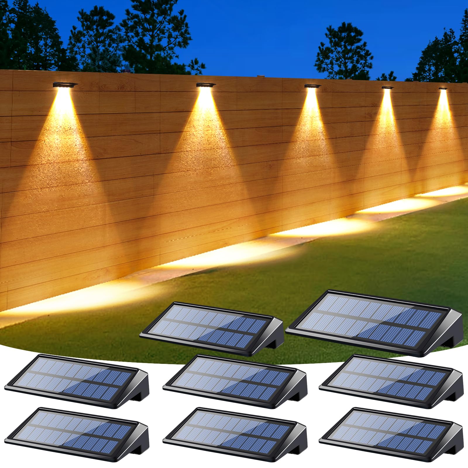 8Pack Brighter Solar Lights For Fence, 300Lumes Solar Fence Lights Outdoor Waterproof Led With 4 Focued Lens, Ip65 Waterproof Solar Step Lights With 2 Brightness For Wall Deck Backyard Patio Decor