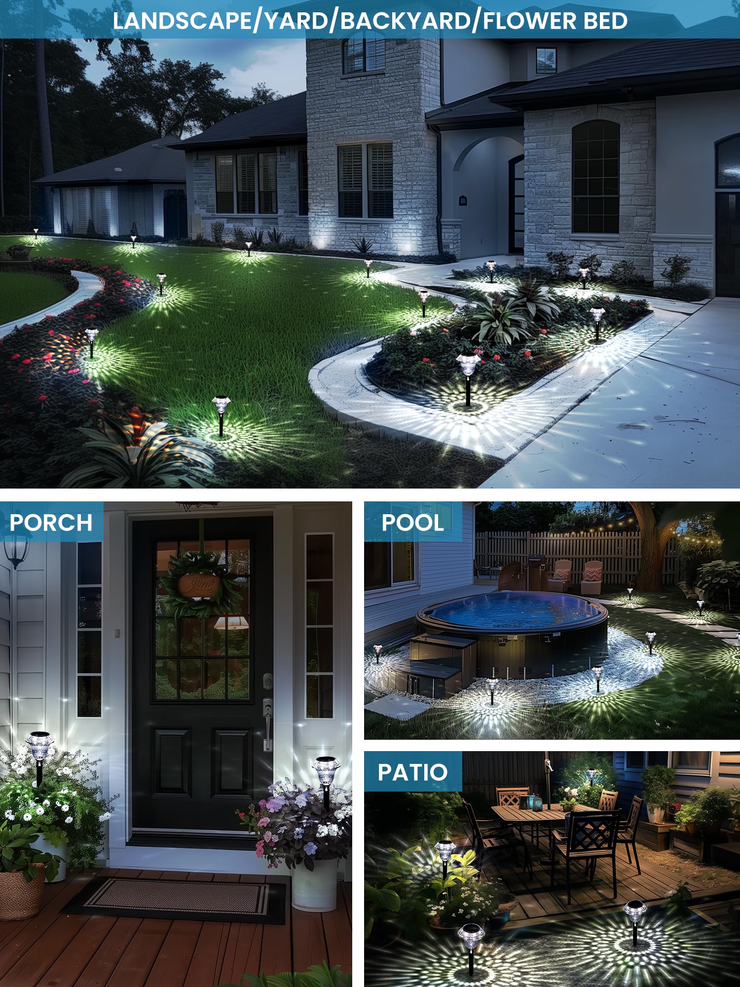 SOLPEX Solar Pathway Lights, 6 Pack Cold White, Waterproof Plastic Landscape Lighting, Model 9106 for Yard and Driveway Decor