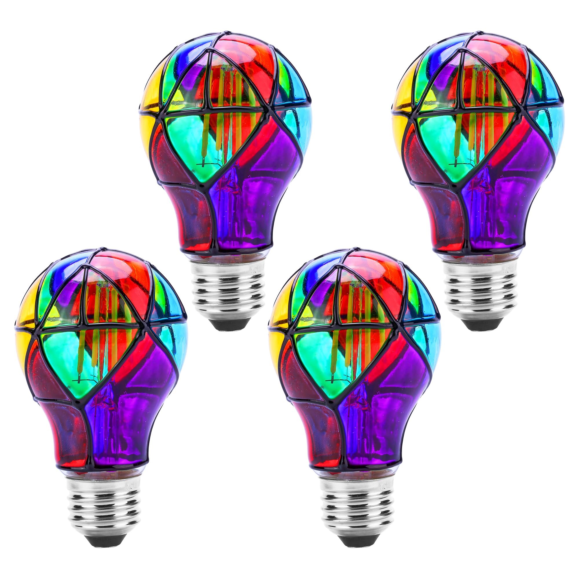 Kitmose 4 Pack Stained Glass Light Bulbs, LED Edison Light Bulb E26 3.5W Replacement Light Bulbs Tiffany Style for Bedroom Livin
