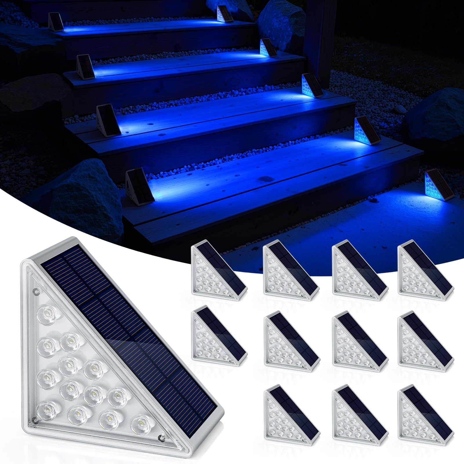 Niorsun Solar Step Lights For Outside,12 Pack Blue Led Outdoor Step Lights, Stair Lights Outdoor For Patio, Fence, Yard, Walkway