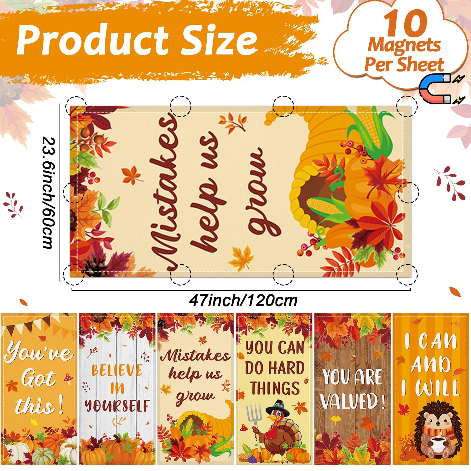 6 Pcs Fluorescent Light Covers With 60 Magnets Decorative For Classroom Ceiling Lights 4 X 2 Feet Magnetic Light Cover Filter Easy Install For Office Hospital Home Ceiling Supplies (Thanksgiving)