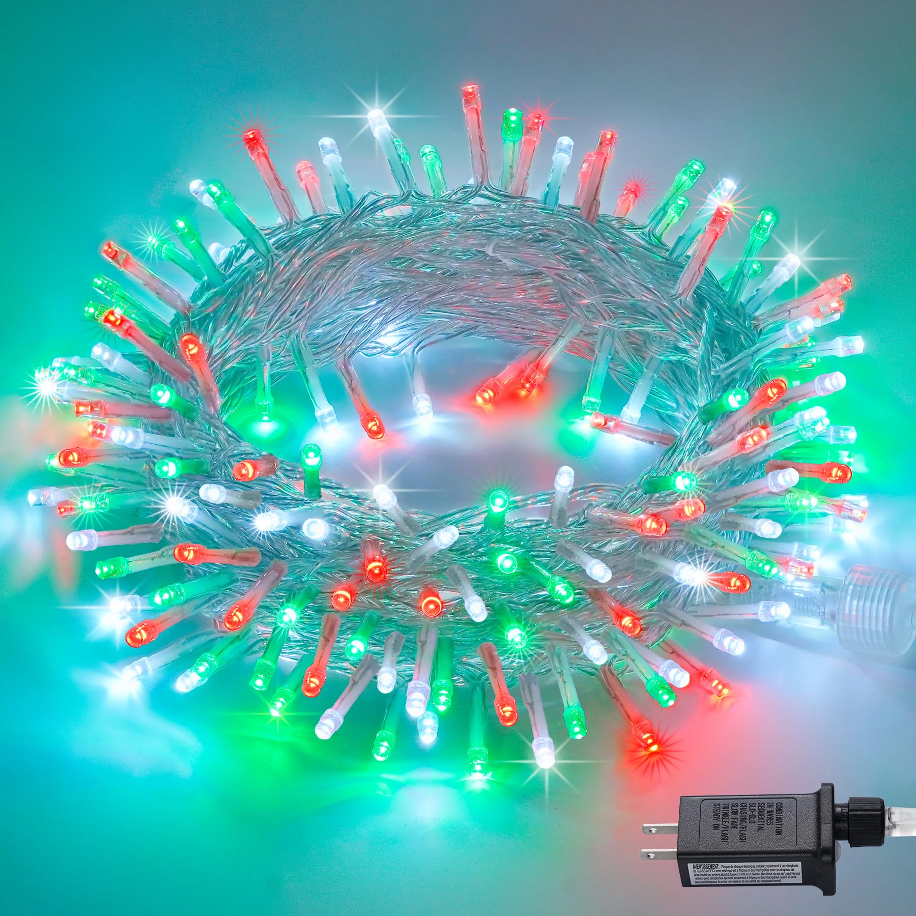 Jmexsuss 200 Led Red White And Green Christmas Lights Outdoor  66Ft String Lights Indoor Clear Wire  Christmas Tree Lights Plug In For Bedroom Tree Christmas Party Decorations