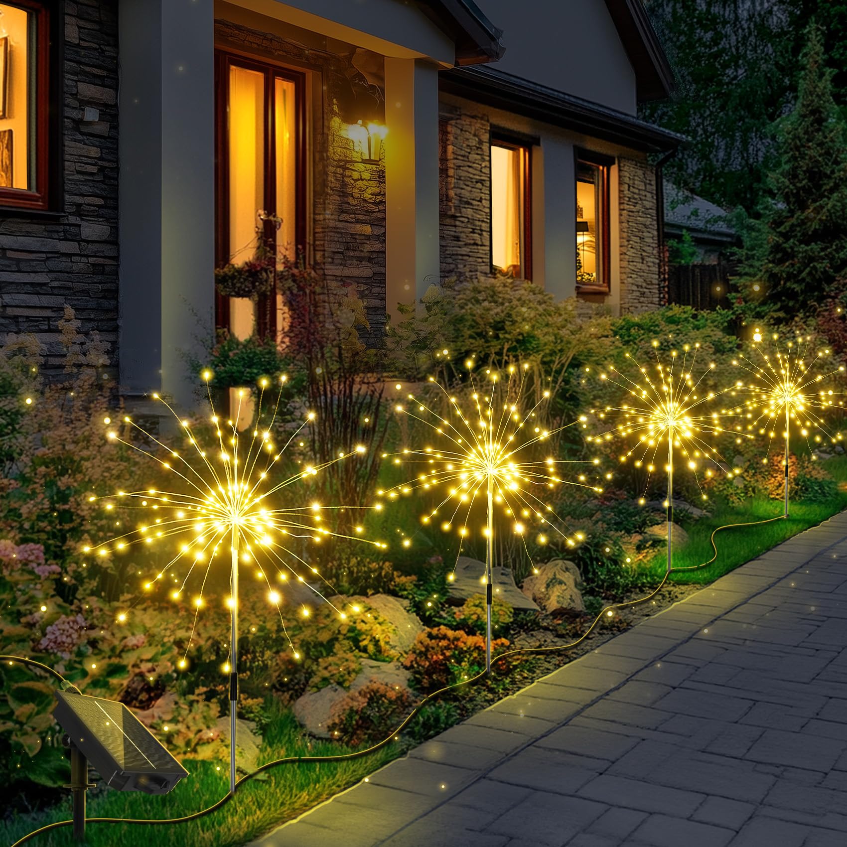 Anordsem Solar Garden Lights Outdoor Waterproof: Fireworks String Light Smart for Yard Decorative Outside - LED Sparkler Lamp 8 