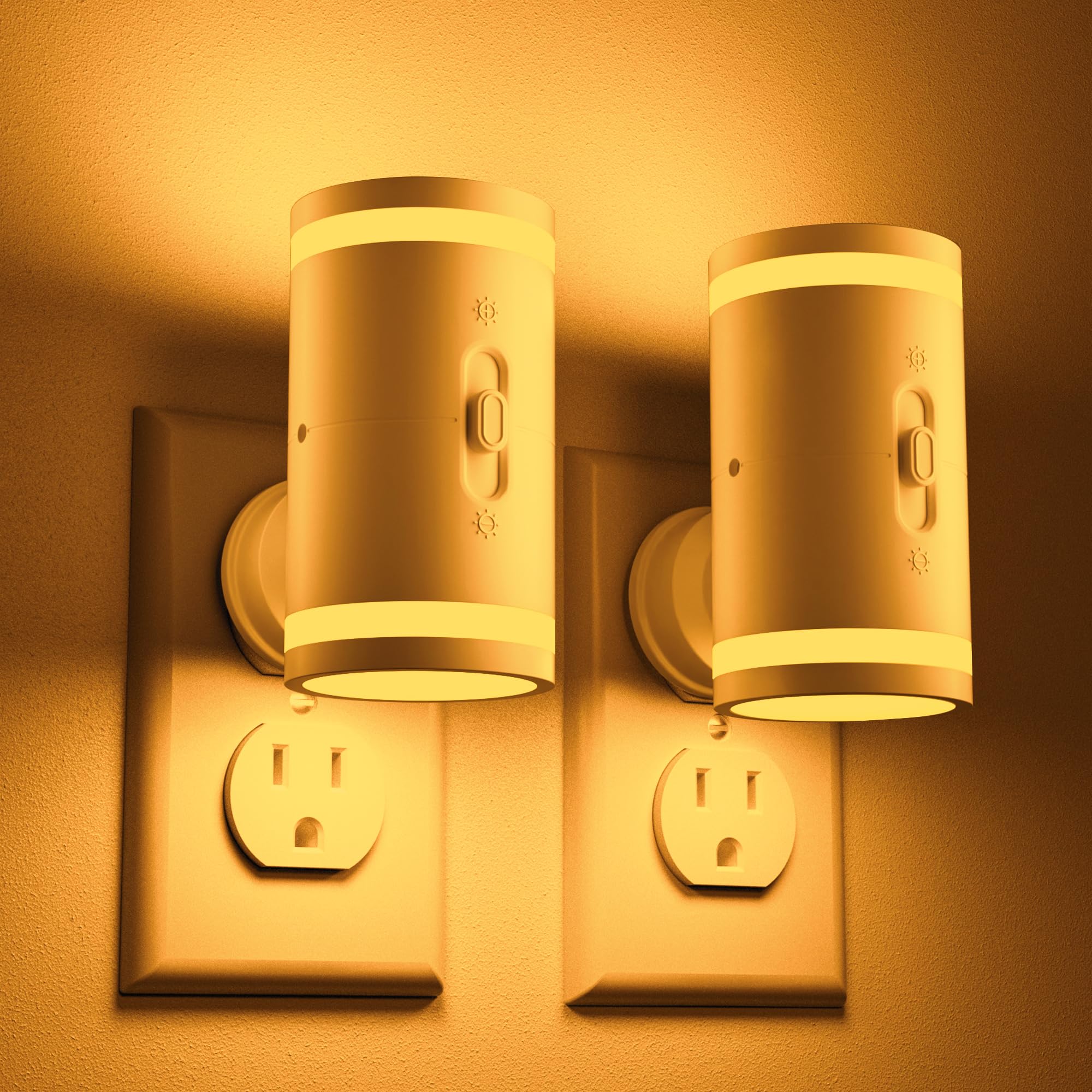 KINDEEP Night Light Plug into Wall with Dusk to Dawn Sensor, Amber, 5-120LM Adjustable Brightness, 2 Pack