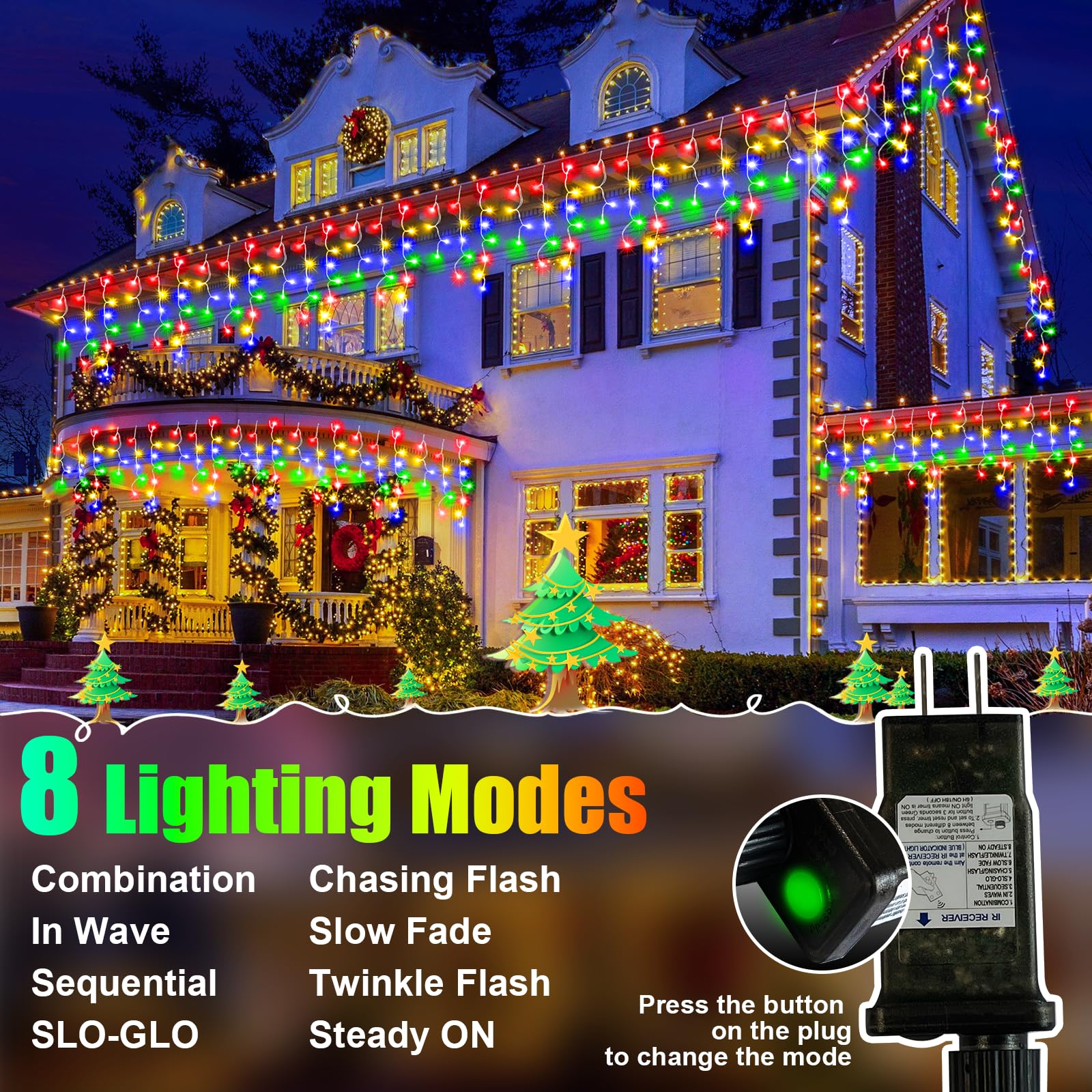 49Ft 450Led F8 Upgraded Christmas Lights Decorations - 8 Modes Waterproof Outdoor Fairy String Lights With Memory And Timer - Pl