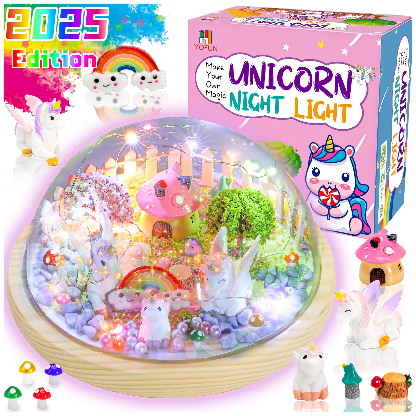 Y YOFUN Unicorns Gifts for Girls - Crafts for Kids,Make Your Unicorn Night Lights Kit with Rainbow Fairy Lights,Gifts for 5 6 7