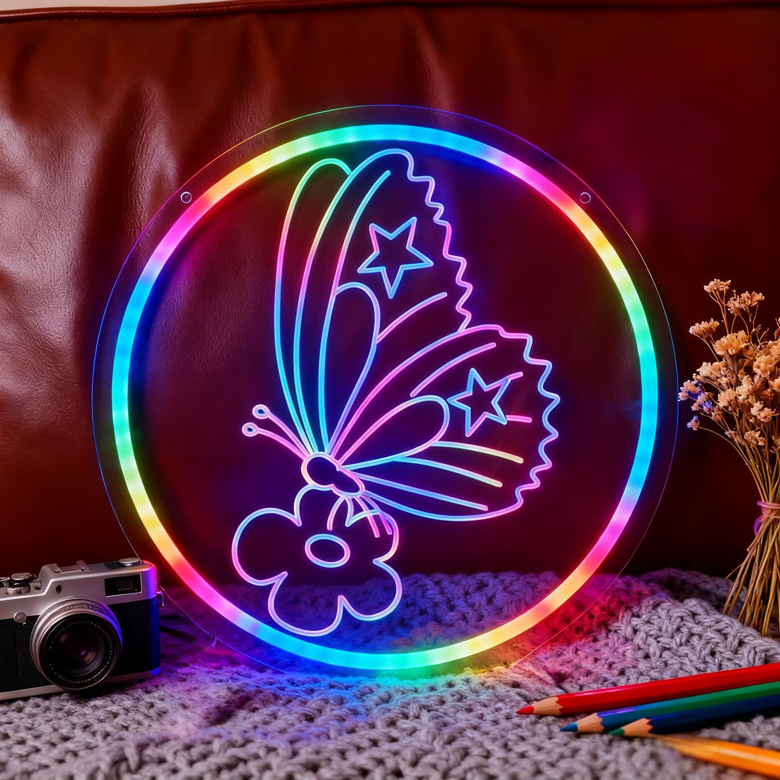 Butterfly Decorations Led Light - Single Color/Multi-Color Adjustable Neon Sign For Room Decor  13 X 13  Usb Powered Kids Bedroom Art  Unique Birthday Gifts For Girls Boys