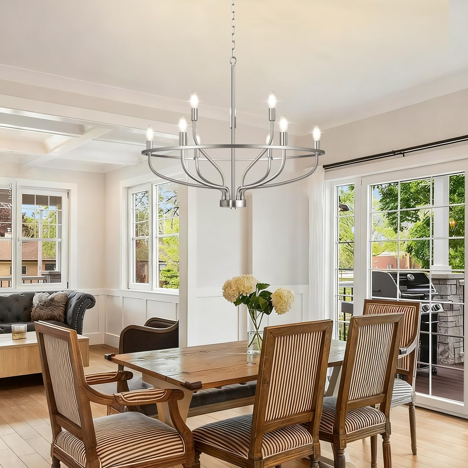 30 Brushed Nickel Chandelier  9-Light Industrial Chandelier For Dining Room Lighting Fixtures Hanging  Pendant Lights For Kitchen Island  Kitchen Island  Bedroom And Entryway (Bulbs Not Included)