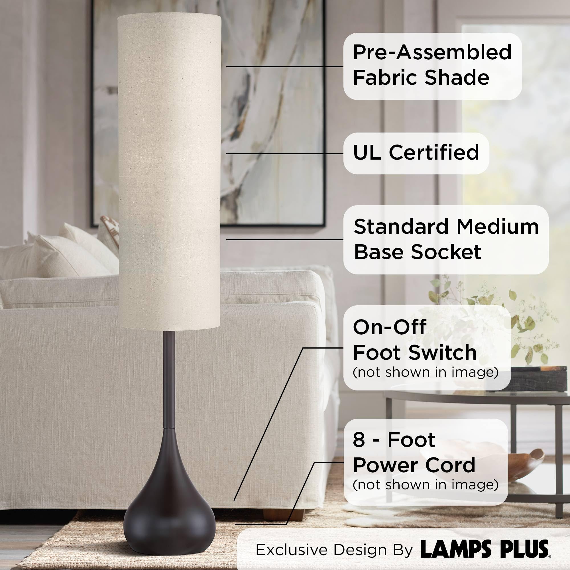 Possini Euro Design Mid Century Modern Floor Lamp 62" Tall Dark Bronze with Off-White Shade for Living Room or Bedroom Decor