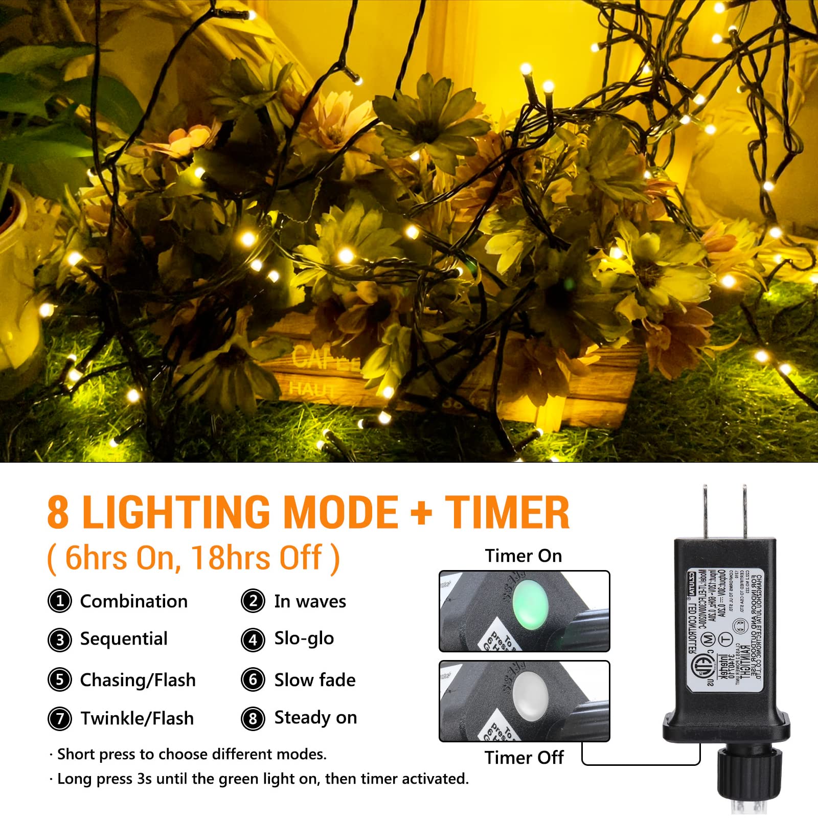 Toodour Christmas Lights Outdoor, 338Ft 1000 Led Christmas String Lights, 8 Modes, Timer, Waterproof Christmas Fairy Twinkle Lights For Home Garden Yard Wedding Party Tree Xmas Decors - Warm White