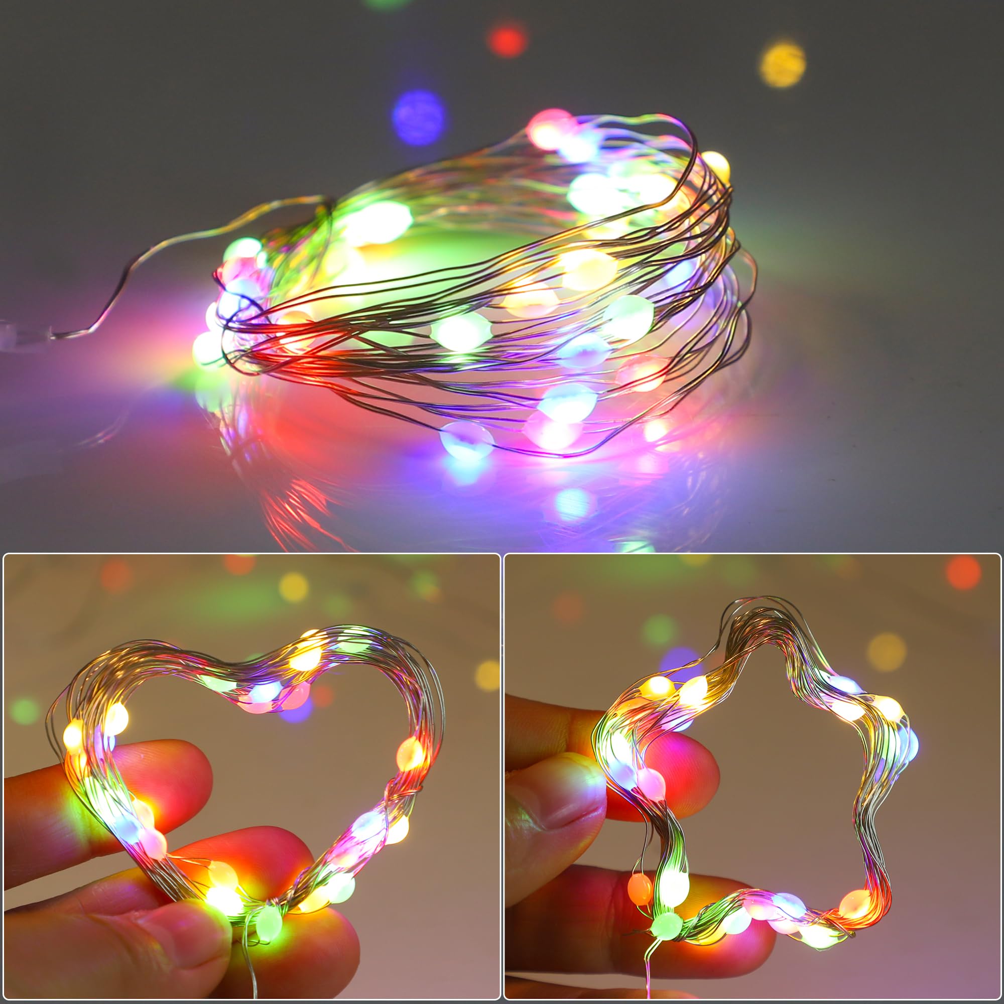 6 Pcs Fairy Lights Battery Operated, Christmas Tree Decor Twinkle Lights, 10 Feet 30 Leds String Lights, Flashing And Constant Light Modes, For Parties, Glass Bottle Decoration (Multi-Colored)