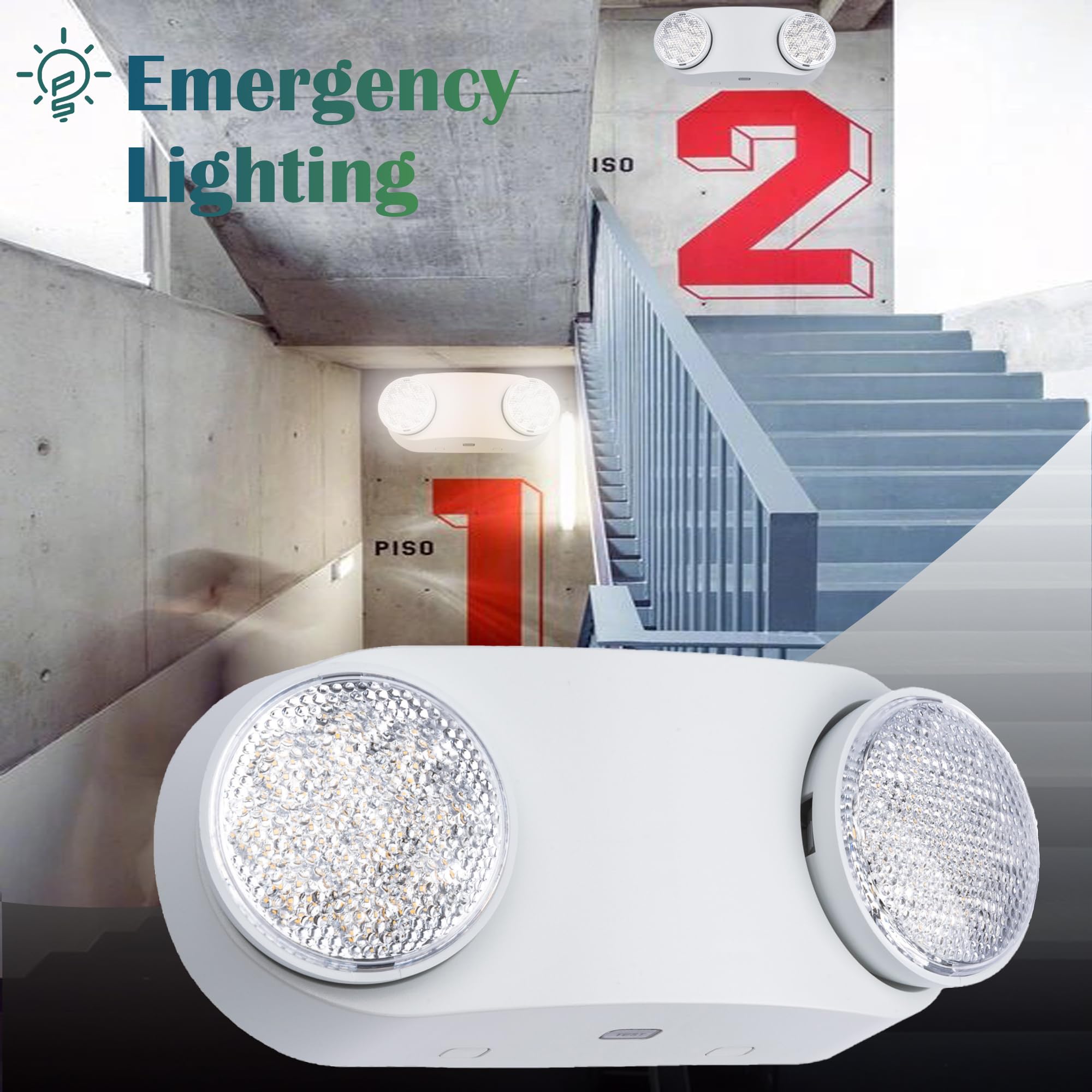 Gruenlich Led Emergency Light With Battery Backup, 2 Adjustable Bug Eye Heads Lights, Us Standard, Ac 120-277V, Hardwired Commer