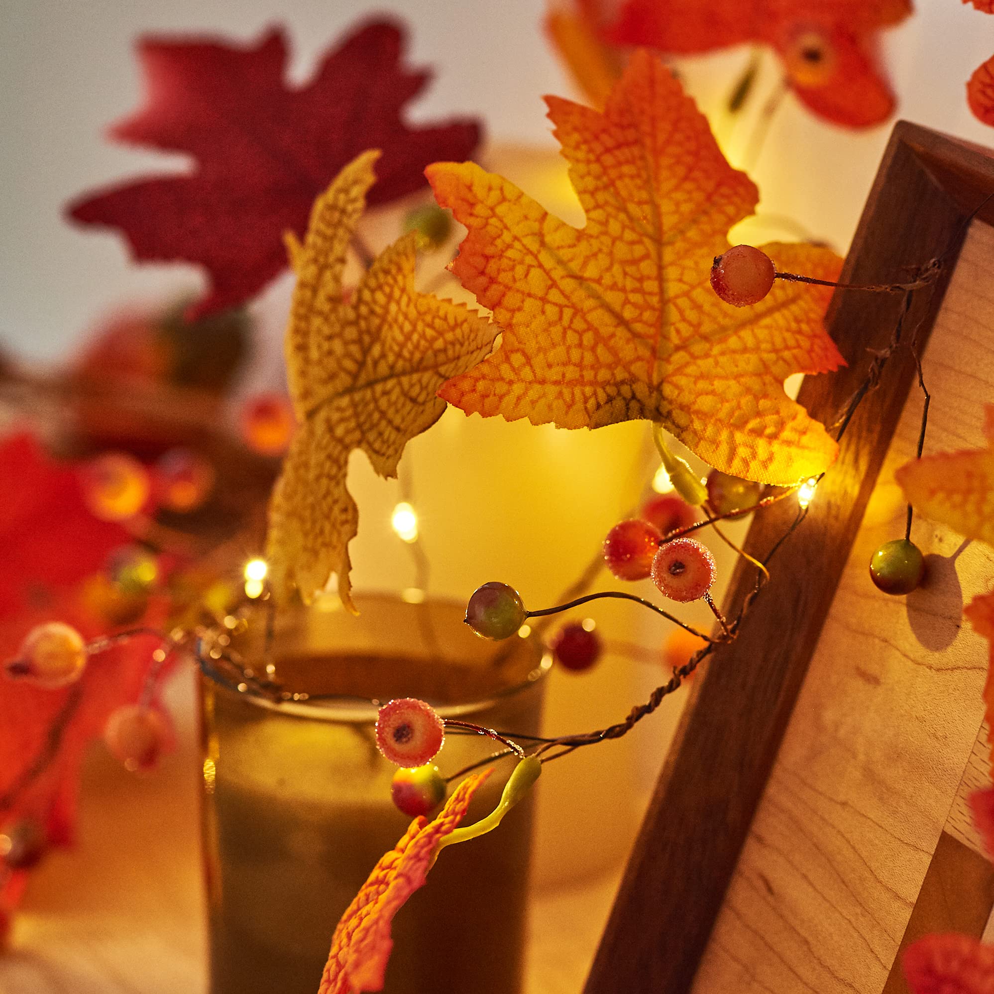Miya Life Fall Fairy Lights Cute String Lights With Thanksgiving Decor Fall Garland With Lights Battery Operated For Fall Lights Indoor Decoration (Maple Garland)