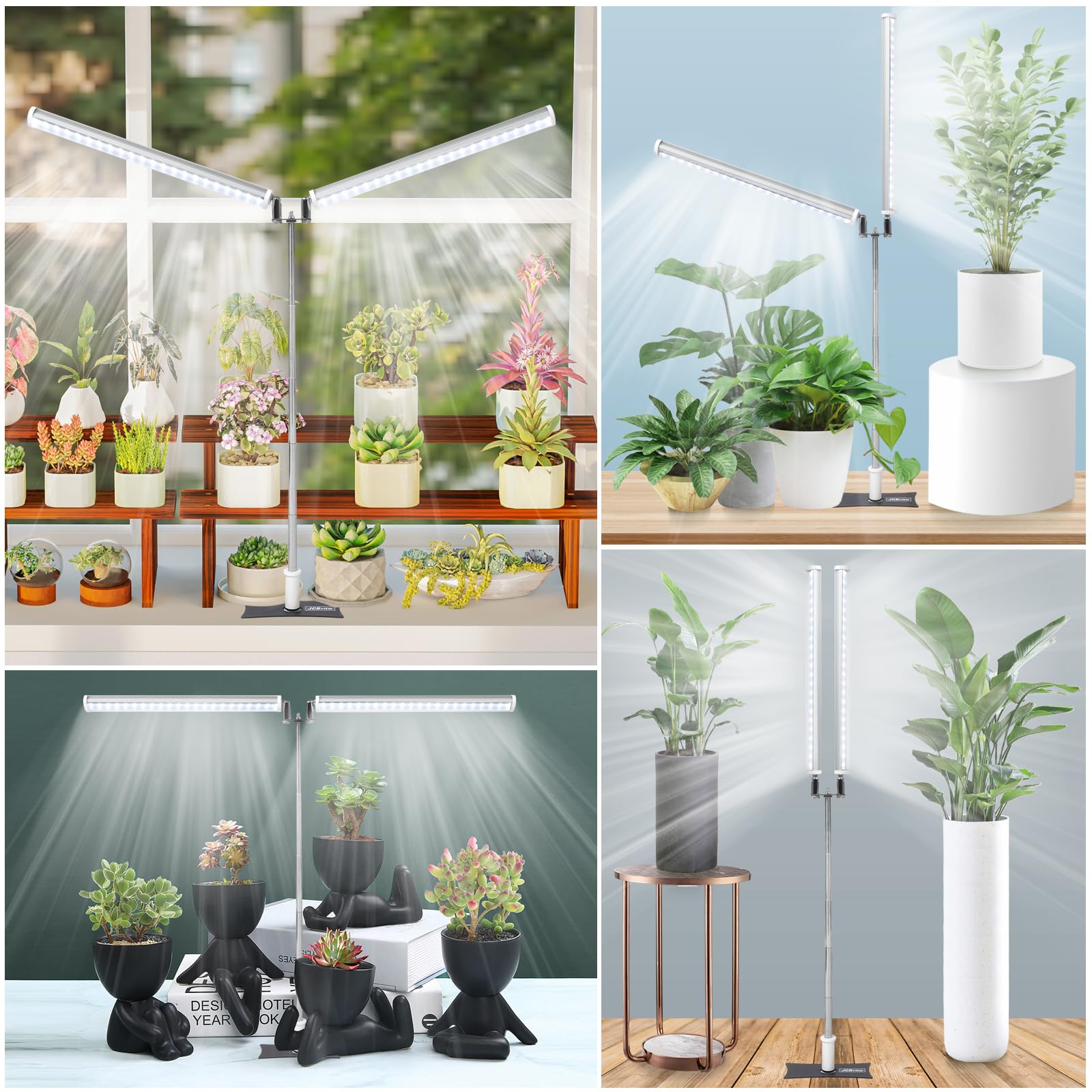 JCBritw T12 Dual Head LED Grow Light, Adjustable 6500K Full Spectrum Lamp, Silver, for Indoor Plants and Seedlings